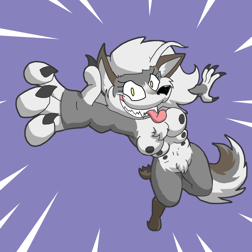 1:1 2017 4_fingers action_pose anthro black_nipples black_nose breasts canid canine canis chest_tuft claws female fingers fur grey_body grey_fur grey_hair lyca_(tempestryder) mammal multi_breast multi_nipple mythological_canine mythological_creature mythology navel nipples original original_character pose pubic_hair solo tempestryder tongue tongue_out tuft were werecanid werecanine werewolf wolf yellow_eyes
