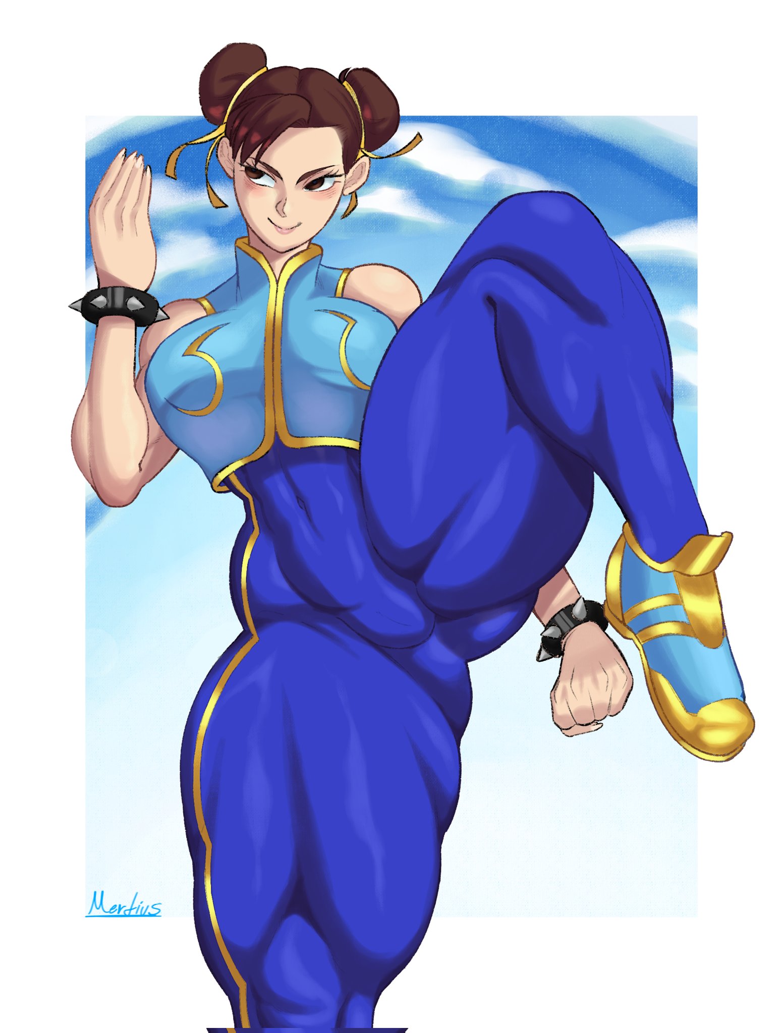 athletic, chun-li, female, mertius, muscular, muscular female, pose, street fighter, street fighter alpha