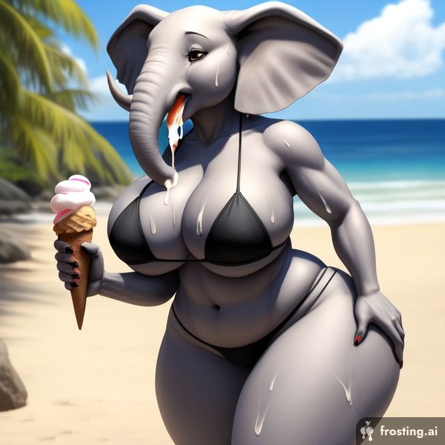 after_oral ai_generated animal beach big_ass big_breasts bikini cum cum_in_mouth day elephant female frosting.ai furry ice_cream milf sweat taller_female taller_girl