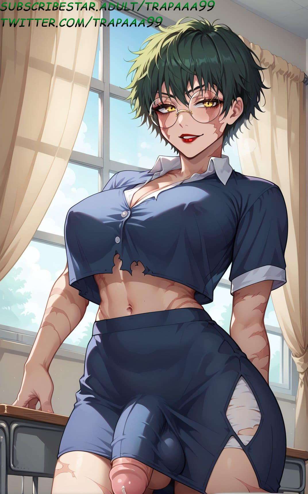 ai generated, flaccid, futa only, futanari, half naked, intersex, jujutsu kaisen, large penis, penis, penis peek, trapaaa99, zenin maki