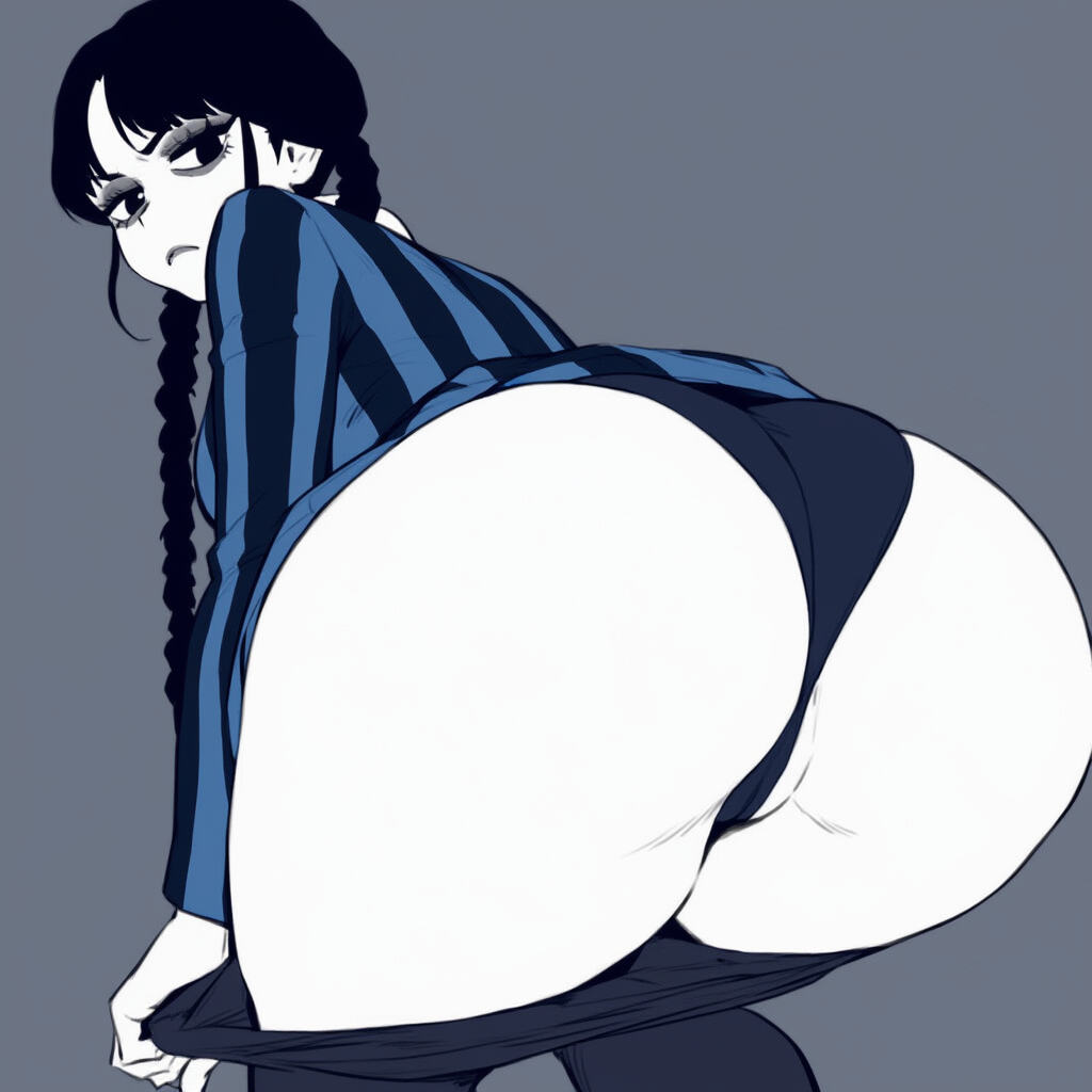 1girls ai_generated alternate_breast_size ass big_ass big_breasts female large_breasts mullon novelai pale-skinned_female pale_skin the_addams_family wednesday_addams