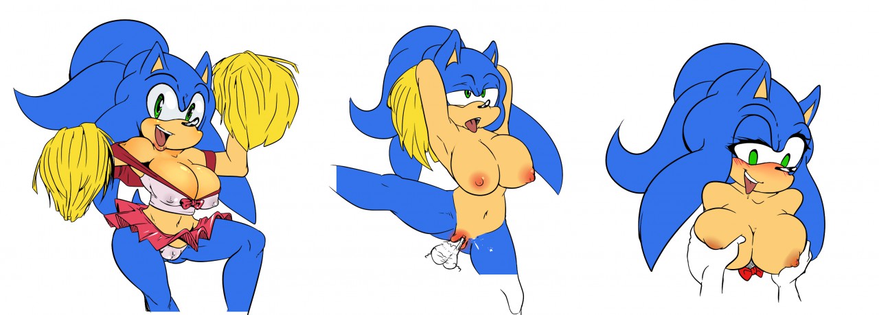 1girls, balls, bimbo, breasts, cheerleader, cheerleader uniform, clothing, cuisine, female, male, missphase, nipples, panties, penis, pom poms, pussy, rule 63, skirt, sonic (series), sonic the hedgehog, sonique the hedgehog, vaginal penetration