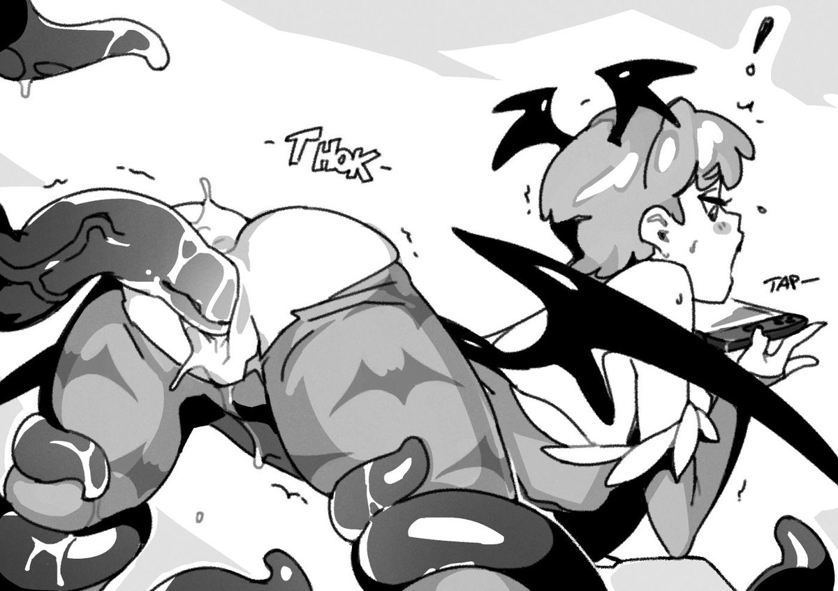 ass, black and white, blush, capcom, clothing, consensual tentacles, darkstalkers, doggy style, female, female only, from behind, head wings, interspecies, lilith aensland, nintendo switch, optionaltypo, penetration, pussy, sex, succubus, tentacle, tentacle sex, teratophilia, torn clothes, uncensored, vaginal penetration