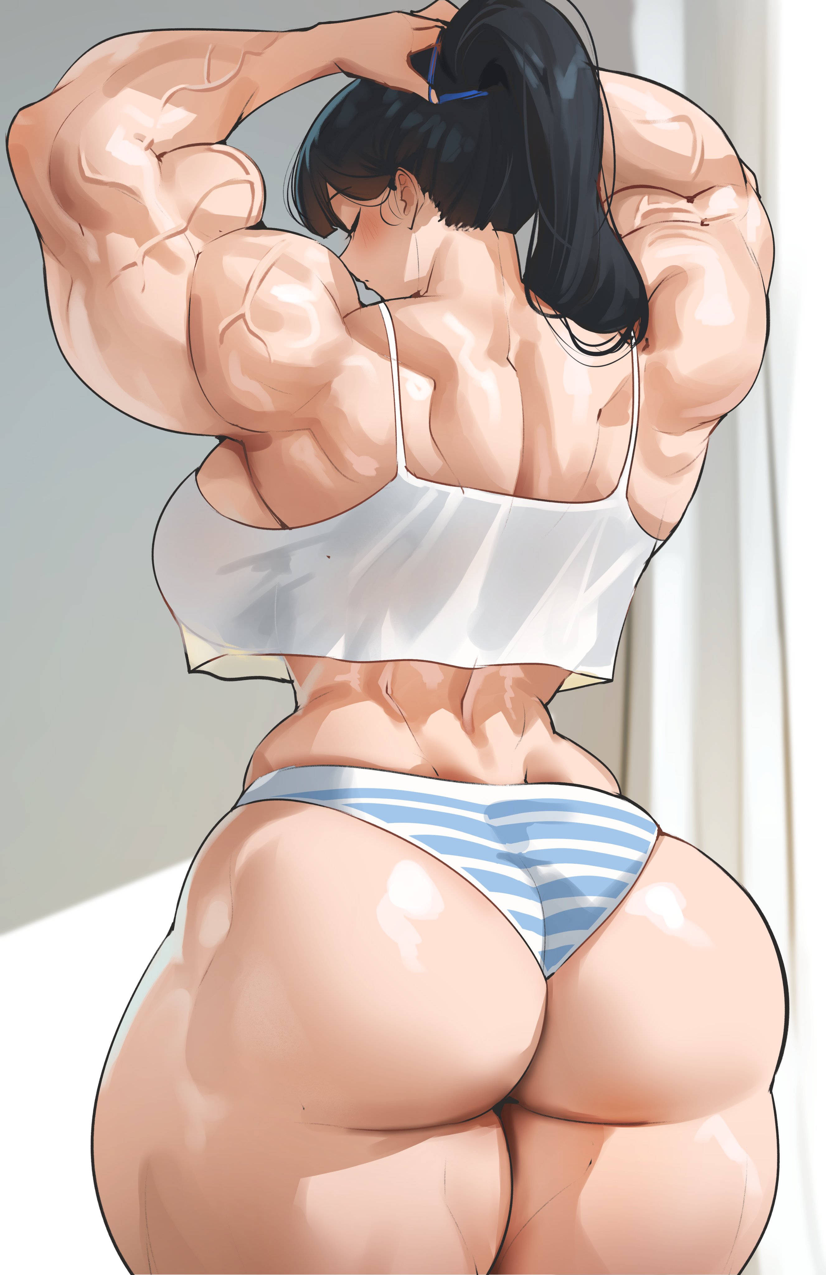 ass, back view, fat ass, female, musctonk, muscular, muscular female, panties, tagme