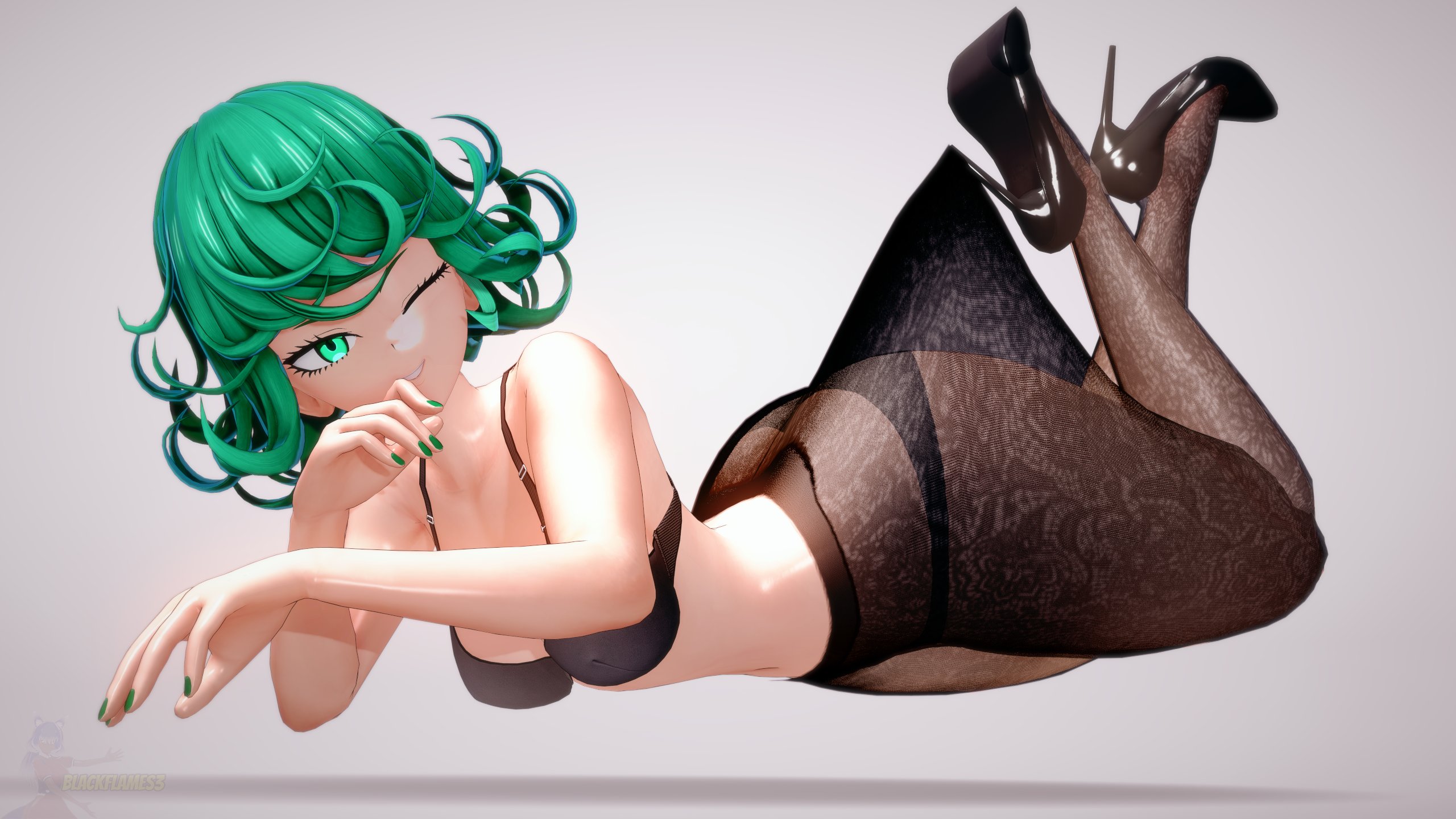 1girls, 3d, ass, big ass, big butt, big hips, big thighs, blackflames3, bra, breasts, female, female only, fishnet stockings, green eyes, green hair, high heels, hips, huge ass, huge butt, huge hips, huge thighs, koikatsu, lace pantyhose hooked on heel (meme), leotard, lingerie panties, one-punch man, pantyhose, short hair, small breasts, tatsumaki, thick thighs, thighhighs, thighs, trend, twitter trend, wide hips, wide thighs