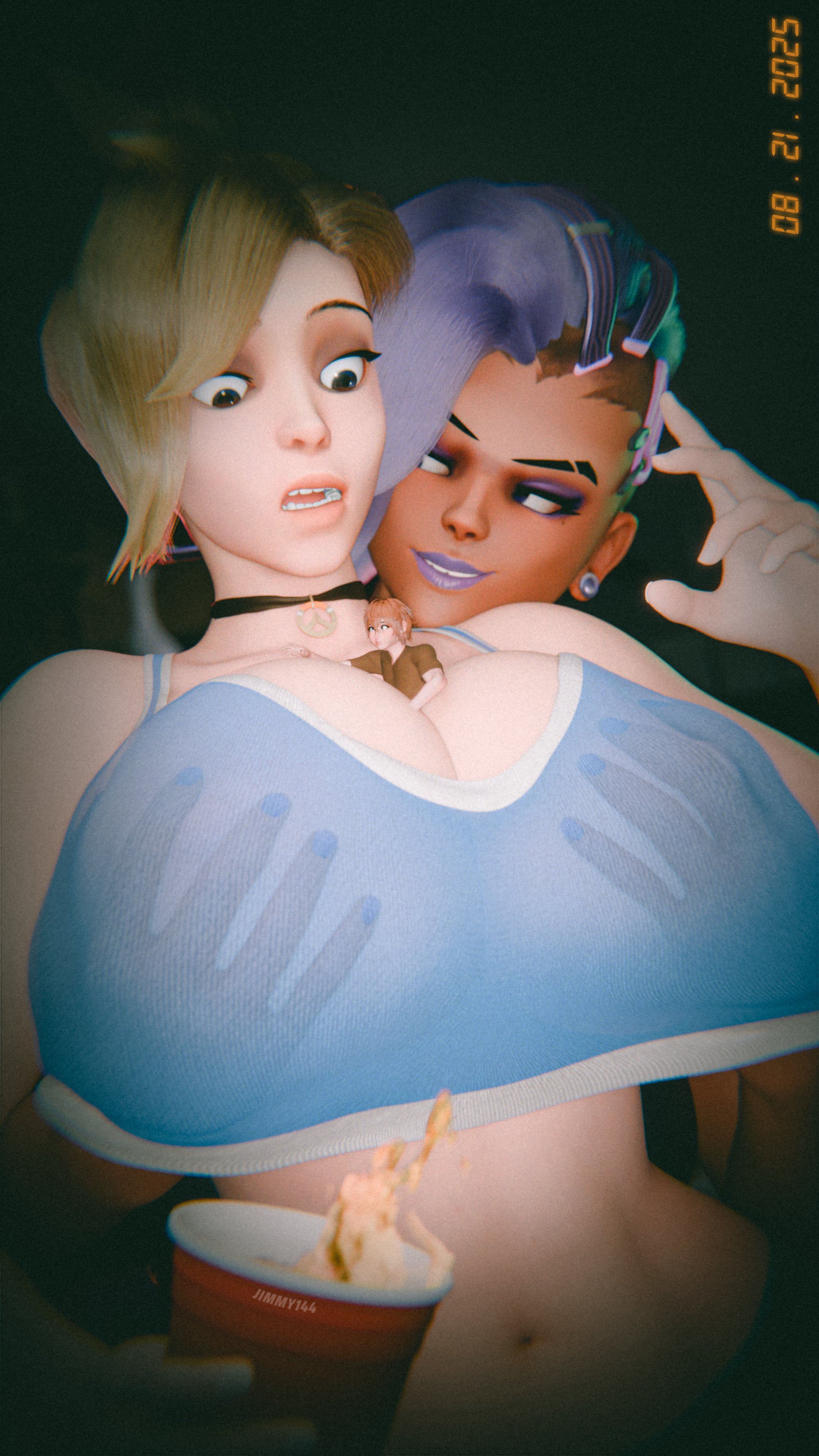 2girls, 3d, activision, alternate breast size, angela ziegler, ass, ass bigger than head, big ass, big breasts, big thighs, bigger female, blizzard entertainment, breast grab, breast grab from behind, breasts, breasts bigger than head, brown body, brown skin, brown-skinned female, curvaceous, curvy, curvy figure, female, female only, groping from behind, hips, huge ass, huge breasts, huge thighs, jimmy144, large ass, large breasts, large thighs, larger female, light skin, light-skinned female, macro, macro ass, macro female, male/female, mature, mature female, mercy, micro, micro male, micro on macro, multiple girls, olivia colomar, overwatch, scrag boy (model), scrag mercy, scrag sombra, scraggle, shorter male, slim waist, sombra, straight, taller female, tan body, tan skin, tan-skinned female, thick, thick hips, thick legs, thick thighs, thighs, thighs bigger than head, voluptuous, waist, wide hips, wide thighs