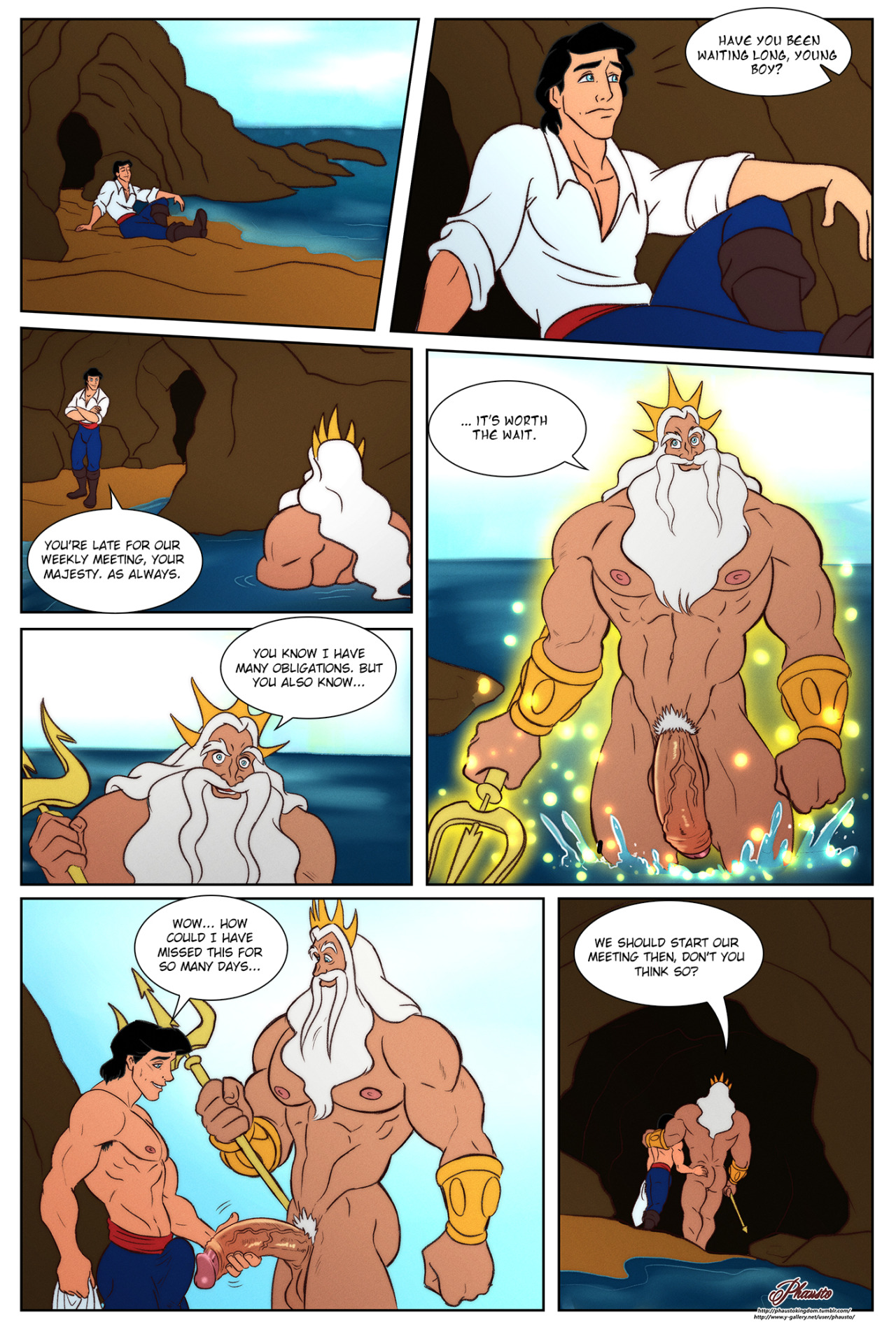 2boys, ass, balls, comic, disney, foreskin, fully retracted foreskin, gay, king triton, male, male only, navel, nipples, partially retracted foreskin, penis, phausto, prince eric, retracted foreskin, the little mermaid, uncircumcised, yaoi
