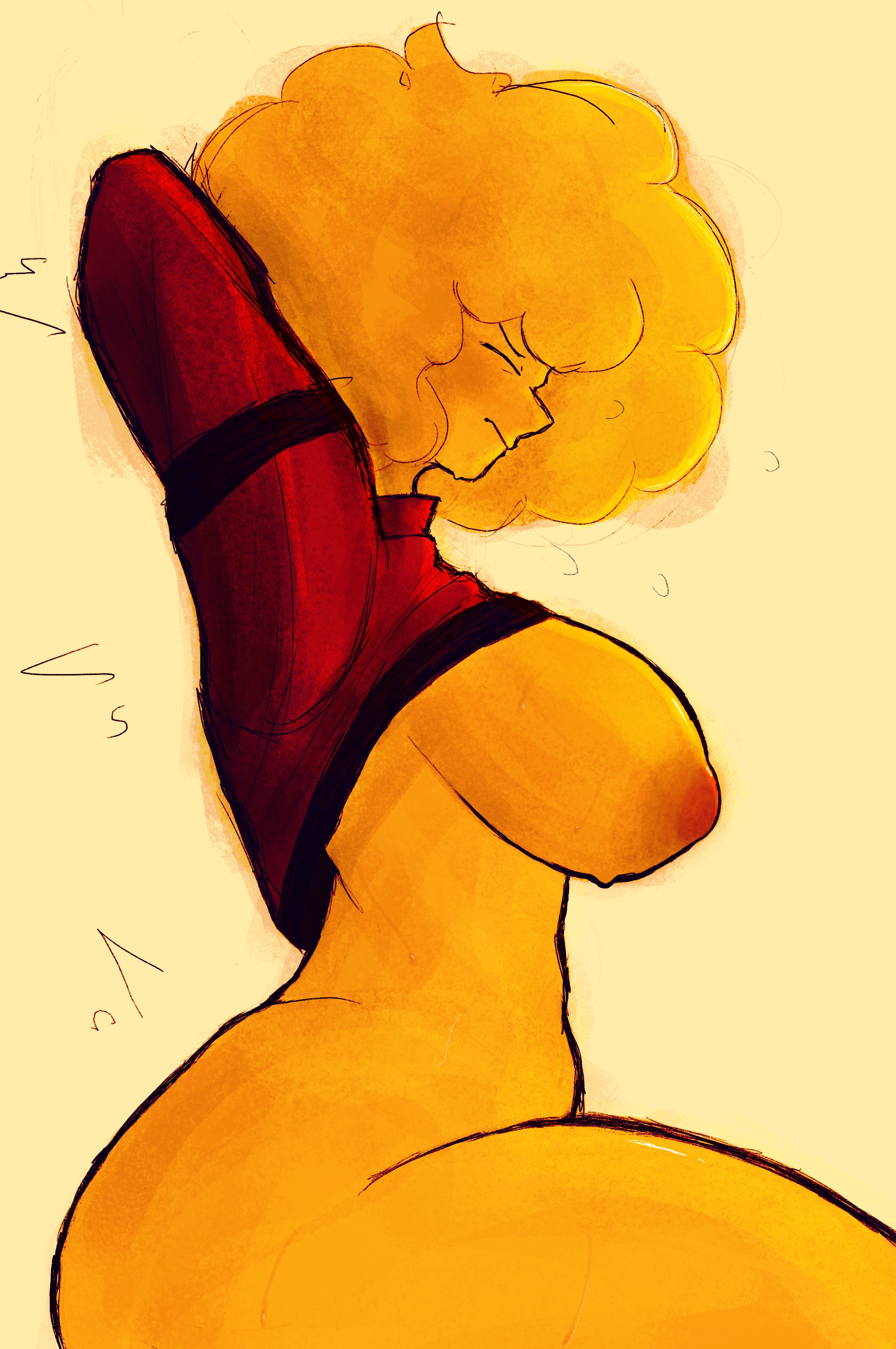 1girls, ass, big breasts, breasts, breasts out, female, female only, fluffy hair, harunno , roblox, self upload, shirt lift, shirt only, shirt up, side view, sideboob, sitting, stretching, sweating, tagme, thick thighs, yellow skin