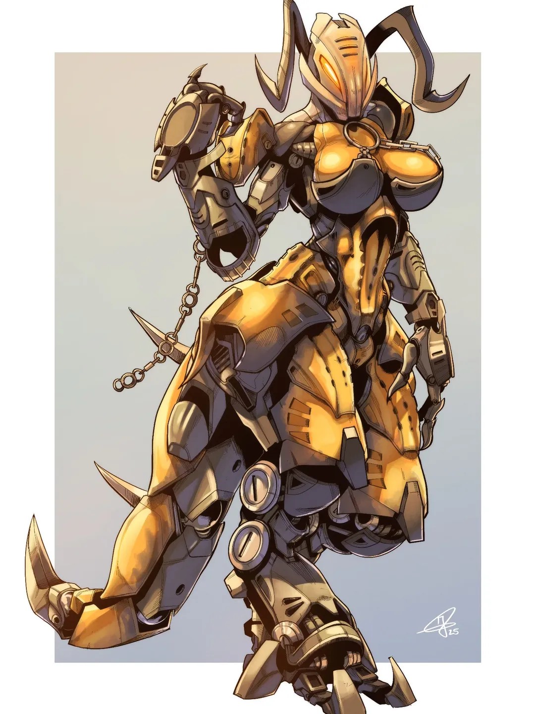 1girls, bionicle, breasts, female, fraspari art, hips, large breasts, original character, robot, robot girl, simple background, tail, thick thighs, thighs, wide hips