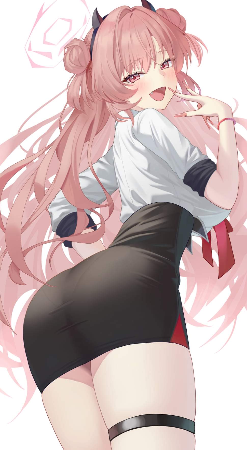 1girls, artist request, back view, big ass, blue archive, female, female only, gehenna academy student, gyaru, hair bun, halo, kirara (blue archive), school uniform, schoolgirl
