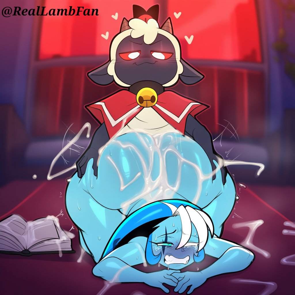 2boys, ai generated, anal, anal sex, bubble butt, cookie run, cookie run kingdom, cult of the lamb, cum, cum in ass, cum inside, cum on ass, excessive cum, floating heart, from behind position, glowing eyes, lamb (cult of the lamb), male, male penetrated, male penetrating, male/male, reallambfan, shadow milk cookie, sheep
