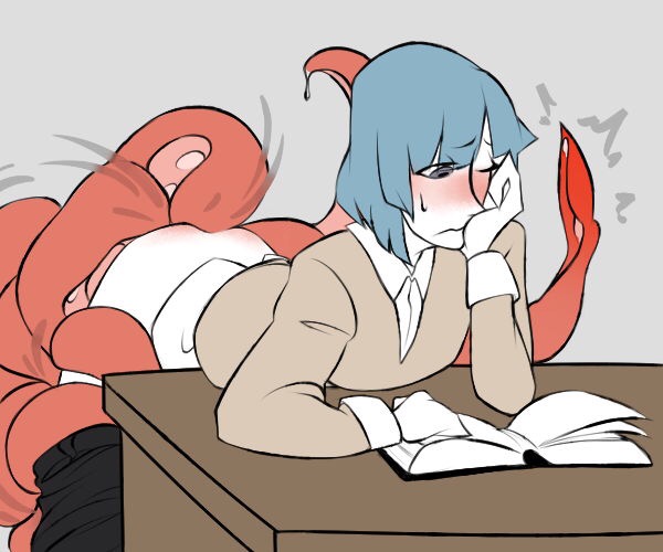 anal anal_sex blush book cephalopod cephalopod_humanoid clothed_sex clothing from_behind fukami_(wadanohara) funamusea humanized male_only octopus penetration reading short_hair tentacle tentacle_on_male unknown_artist wadanohara_and_the_great_blue_sea