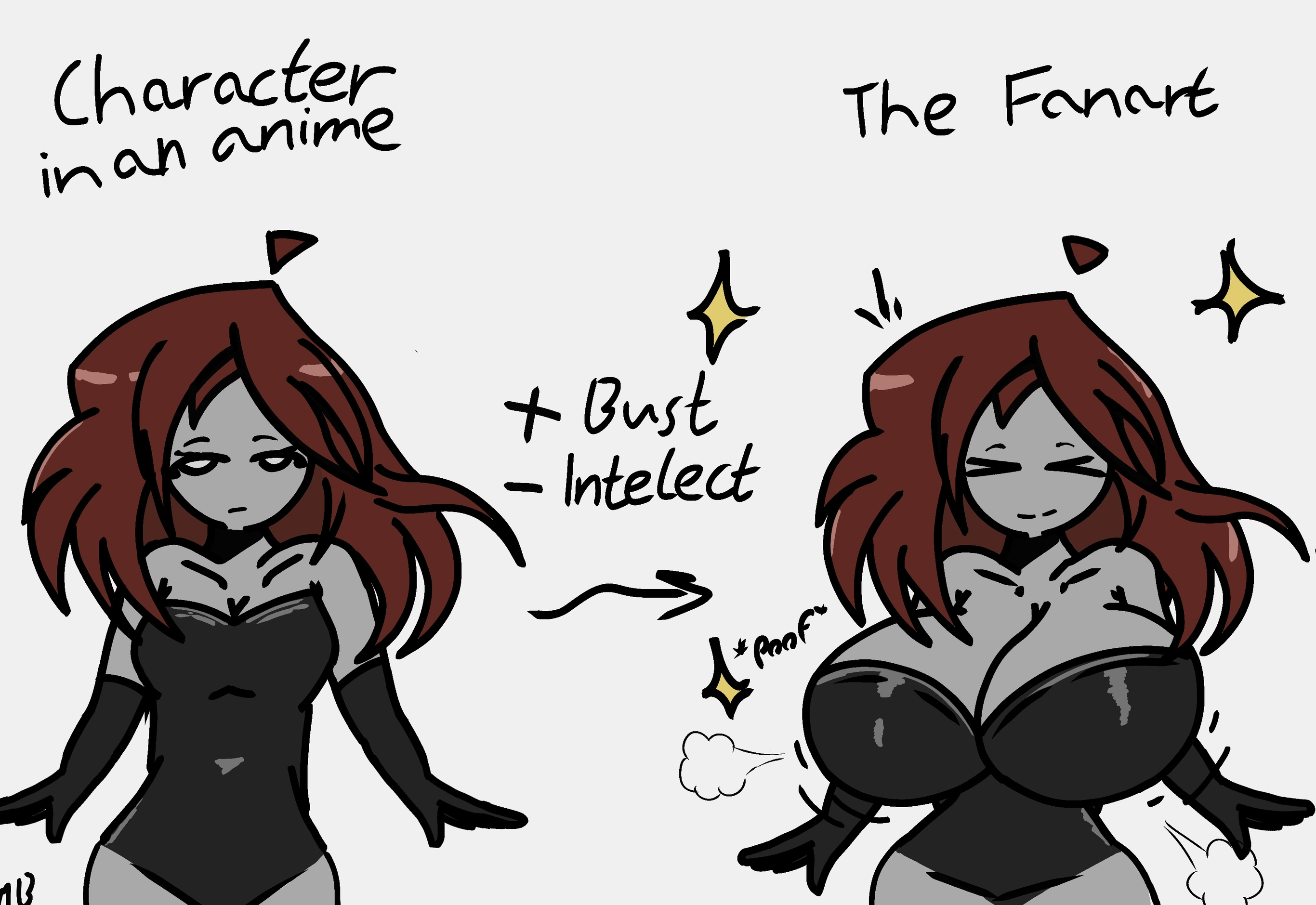 before and after, brain drain, breast expansion, breast growth, breasts, breasts bigger than head, breasts bigger than torso, bursting breasts, expansion, gigantic breasts, growth, huge breasts, hyper, hyper breasts, iq loss, joke, red hair, tagme