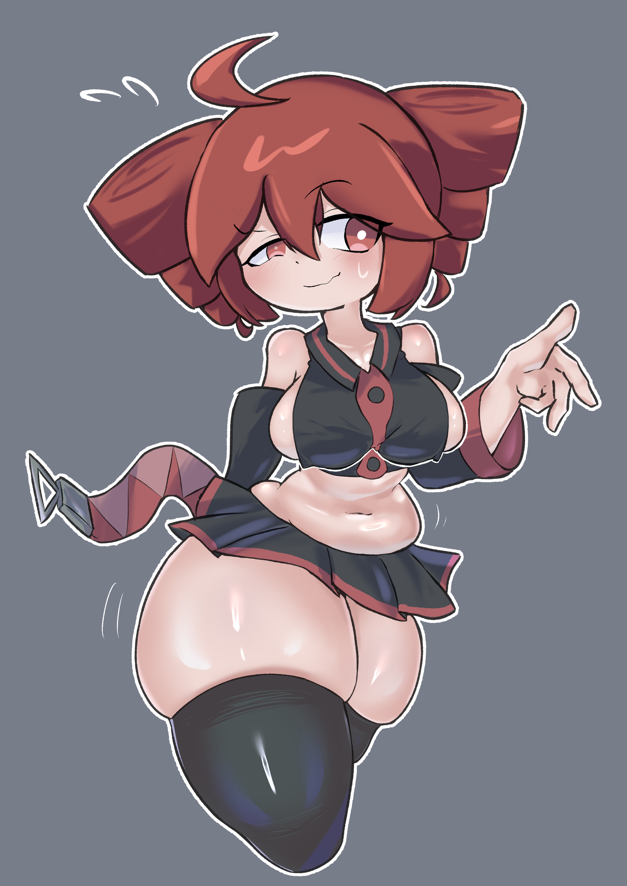 1girls, 2d, 2d (artwork), adamadamode, ahoge, belly, belly overhang, big belly, big breasts, big thighs, blush, blush lines, breasts, chubby, chubby female, clothed, clothed female, clothing, curvaceous, curvy, curvy female, curvy figure, enormous thighs, fat breasts, fat thighs, female, female only, fully clothed, gigantic thighs, grey background, hips wider than shoulders, hourglass figure, huge breasts, huge thighs, hyper, hyper thighs, ineffective clothing, ineffective skirt, jiggle, jiggling, kasane teto, large breasts, large thighs, massive thighs, microskirt, miniskirt, motion lines, navel, one eye half-closed, plump, plump breasts, plump thighs, red eyes, red hair, shiny skin, sideboob, simple background, skindentation, skirt, slim waist, solo, solo female, straining, straining buttons, straining clothing, sweat, sweating, tail, thick thighs, thigh squish, thighhighs, thighs, thighs bigger than head, thighs bigger than torso, tight clothing, twin drills, useless skirt, utau, venus body, voluptuous, voluptuous female, wavy mouth, wide hips