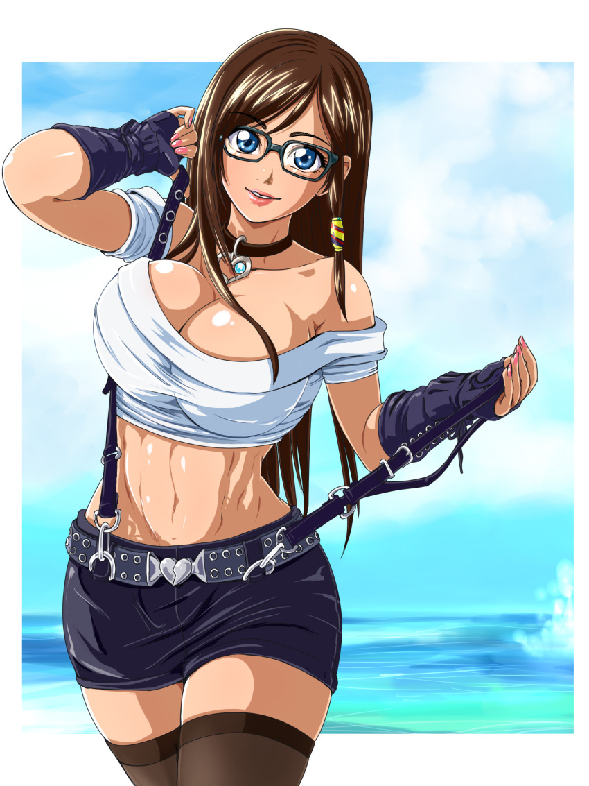 brown_hair dead_or_alive female glasses gloves kokoro_(doa) looking_at_viewer raburebo solo stockings