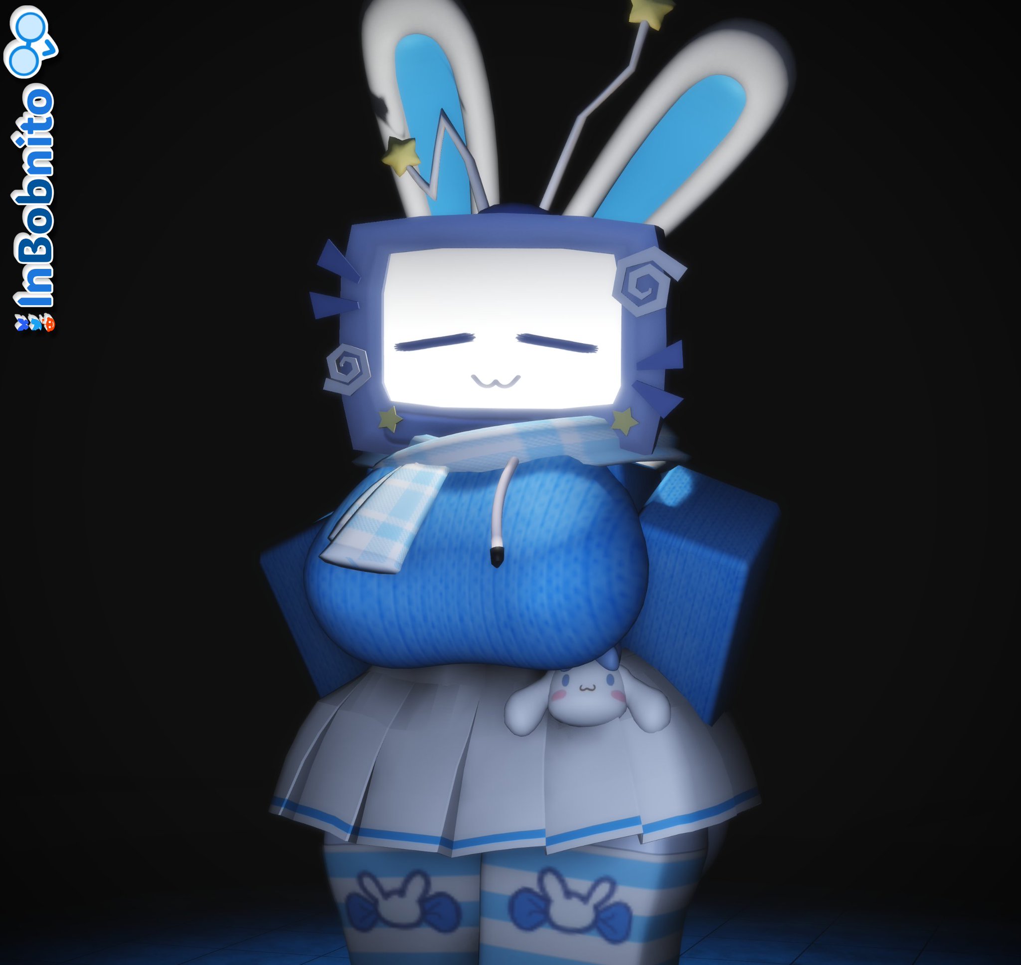 1girls, 3d, big breasts, breasts, bunny ears, inbobnito rr34, roblox, robloxian, safe, scarf, silvy (silvythetvbunny), skirt, solo, standing, tagme, thick thighs, thighhighs, tv head