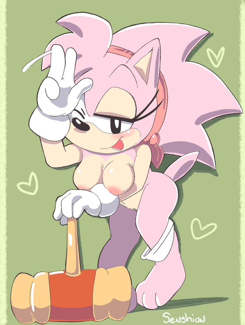 1girls amy_rose anthro areolae artist_name black_eyes black_nose breasts classic_amy_rose female female_only hammer hedgehog mammal nipples nude one_eye_closed panties panties_around_leg piko-piko_hammer piko_piko_hammer pink_fur pink_hair pussy sega senshion solo sonic_(series) sonic_the_hedgehog_(series) tail video_games