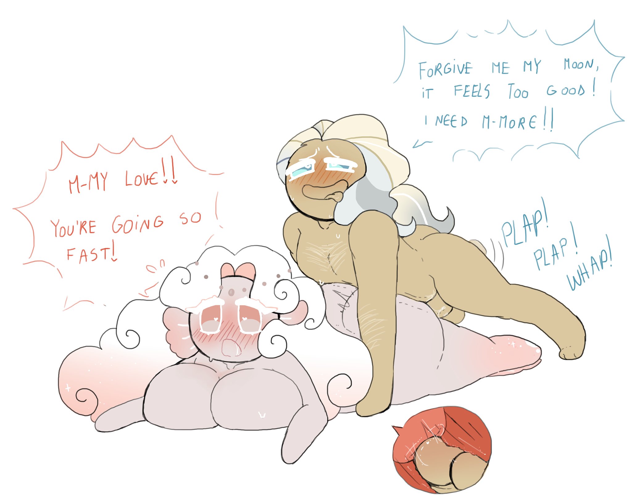 ass, black pearl cookie, breast press, breasts, breasts covered, chest hair, colored, commission, commission art, cookie run, cookie run kingdom, ecstasy, fast thrusts, heart-shaped pupils, horny male, lord oyster cookie, magpieredd, male moaning, male penetrating female, male top female bottom, male/female, needy, nickname, penetration, rolled back eyes, text, text bubble, tongue out, vaginal penetration, white pearl cookie