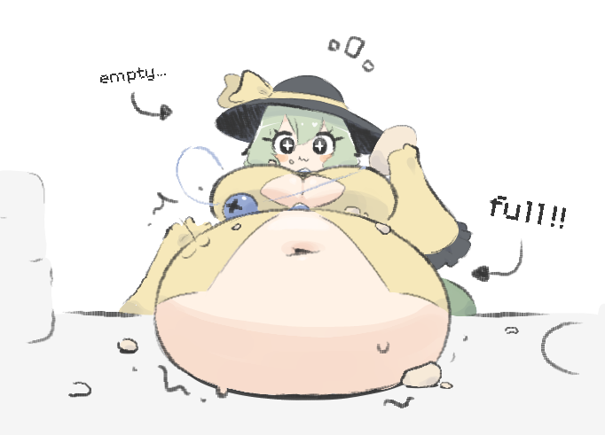 1girls, fat, hat, koishi komeiji, o-bisu, obese, obese female, simple background, touhou, weight gain