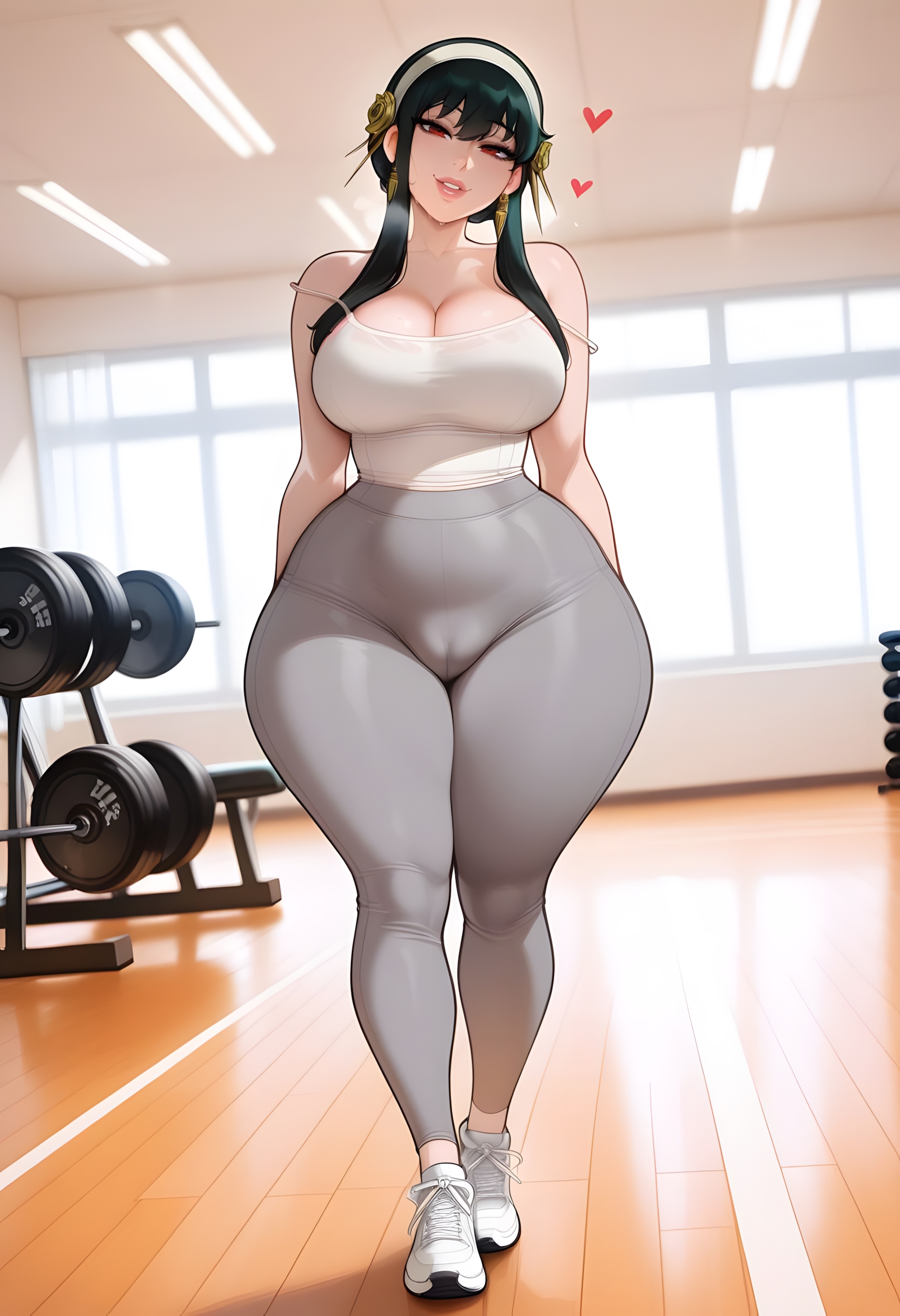 1girls, ai generated, black hair, busty, curvaceous, curvaceous body, curvaceous female, curvaceous figure, curvy, curvy body, curvy female, curvy figure, curvy hips, dreamcoreart, female, female only, hi res, highres, huge ass, huge breasts, light-skinned female, long hair, naughty face, solo, solo female, spy x family, stable diffusion, tank top, teasing, teasing viewer, thick thighs, voluptuous, voluptuous body, voluptuous female, wooden floor, yoga pants, yor briar, yor forger