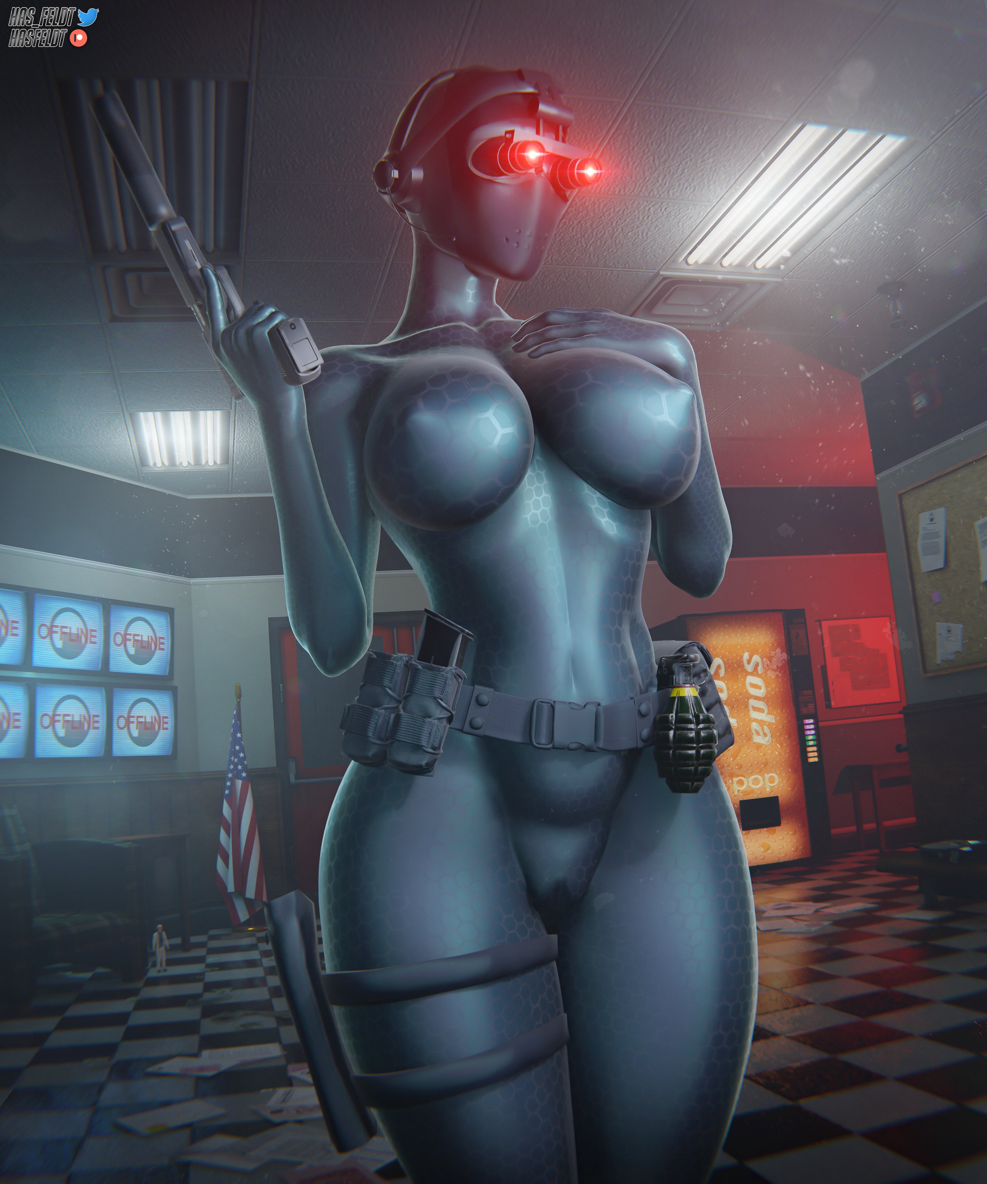 1girls, 3d, big breasts, black ops (half-life), black ops assassin, cameltoe, female, female only, fit female, half-life, half-life (series), hasfeldt, hexagon clothing pattern, hexagon pattern, nipples visible through clothing, skin tight, solo, solo female