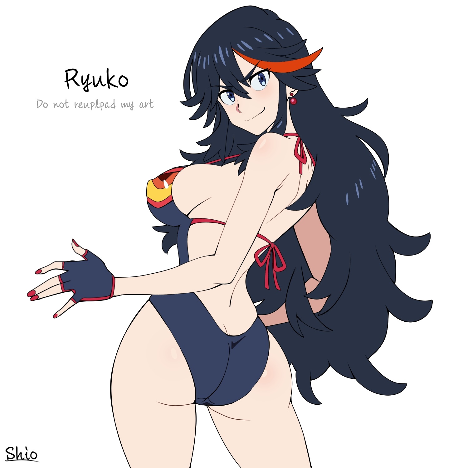 1:1, 1:1 aspect ratio, 1girls, 2d, 2d (artwork), 2d artwork, alternative hairstyle, anime, anime character, anime girl, asian, asian female, asian girl, asian woman, ass, ass cleavage, ass crack, back, back shot, back view, background, baddie, bare arms, bare back, bare hips, bare legs, bare shoulders, bare skin, bare thighs, behind view, bewitching thighs, big boobs, big breasts, bikini, black bikini, black hair, black one-piece swimsuit, black swimsuit, black swimwear, black-haired female, blank background, blue eyes, blue-eyed female, breasts, busty, busty female, busty girl, busty teen, busty teenager, butt, child bearing hips, closed mouth smile, color, colored, colored hair, colored nails, confident, confident expression, confident female, confident pose, confident smile, confident stare, confidently naked, confidently nude, curvaceous, curvaceous body, curvaceous female, curvaceous figure, curvaceous hips, curvaceous teenager, curvy, curvy ass, curvy body, curvy female, curvy figure, curvy hips, curvy teen, different hair style, digital, digital art, digital drawing, digital drawing (artwork), digital media, digital media (artwork), drawing, earrings, elbows, exposed, exposed arms, exposed back, exposed hips, exposed legs, exposed shoulders, exposed skin, exposed thighs, eye-level view, eyebrows visible through hair, eyes, fanart, feet out of frame, female, female focus, female only, female protagonist, fertile, fertile hips, fingernails, fingers, foot out of frame, from back, from behind, from behind angle, from behind view, gluteal fold, groin, hair between eyes, half naked, half nude, head tilt, high school student, hips, hourglass figure, inframammary fold, japanese, japanese female, japanese girl, japanese woman, kill la kill, knees out of frame, large boobs, large breasts, lascivious, lean figure, leg out of frame, legs out of frame, living clothes, living clothing, long hair, looking at viewer, looking back, looking back at viewer, main character, manga character, matoi ryuuko, median furrow, monotone background, multicolored hair, nail polish, nails, naked, naked female, naked woman, narrow waist, nipple bulge, nude, nude female, nudity, one color background, one-piece swimsuit, painted nails, partially naked, partially naked female, partially nude, partially nude female, partially undressed, plain background, posing, posing for the viewer, posing naked, posing nude, protagonist, rear view, red fingernails, red hair, red nail polish, red nails, red-haired female, redhead, redhead female, school girl, semi nude, senketsu, sentient clothing, sexy female, shiosatou999, short hair, shoulder blades, shoulders, sideboob, slender body, slender waist, slim female, slim waist, smile, smiley face, smiling, smiling at viewer, solid color background, solo, split-color hair, standing, studio trigger, swimsuit, swimwear, teen girl, teenage female, teenage girl, teenage tits, teenager, thick ass, thick butt, thick thighs, thighs, thighs out of frame, tilted head, top view, two tone hair, upper body, very long hair, very long hair female, voluptuous, voluptuous ass, voluptuous body, voluptuous female, voluptuous figure, voluptuous teenager, voluptuous woman, white background, wide hips, young female, young woman