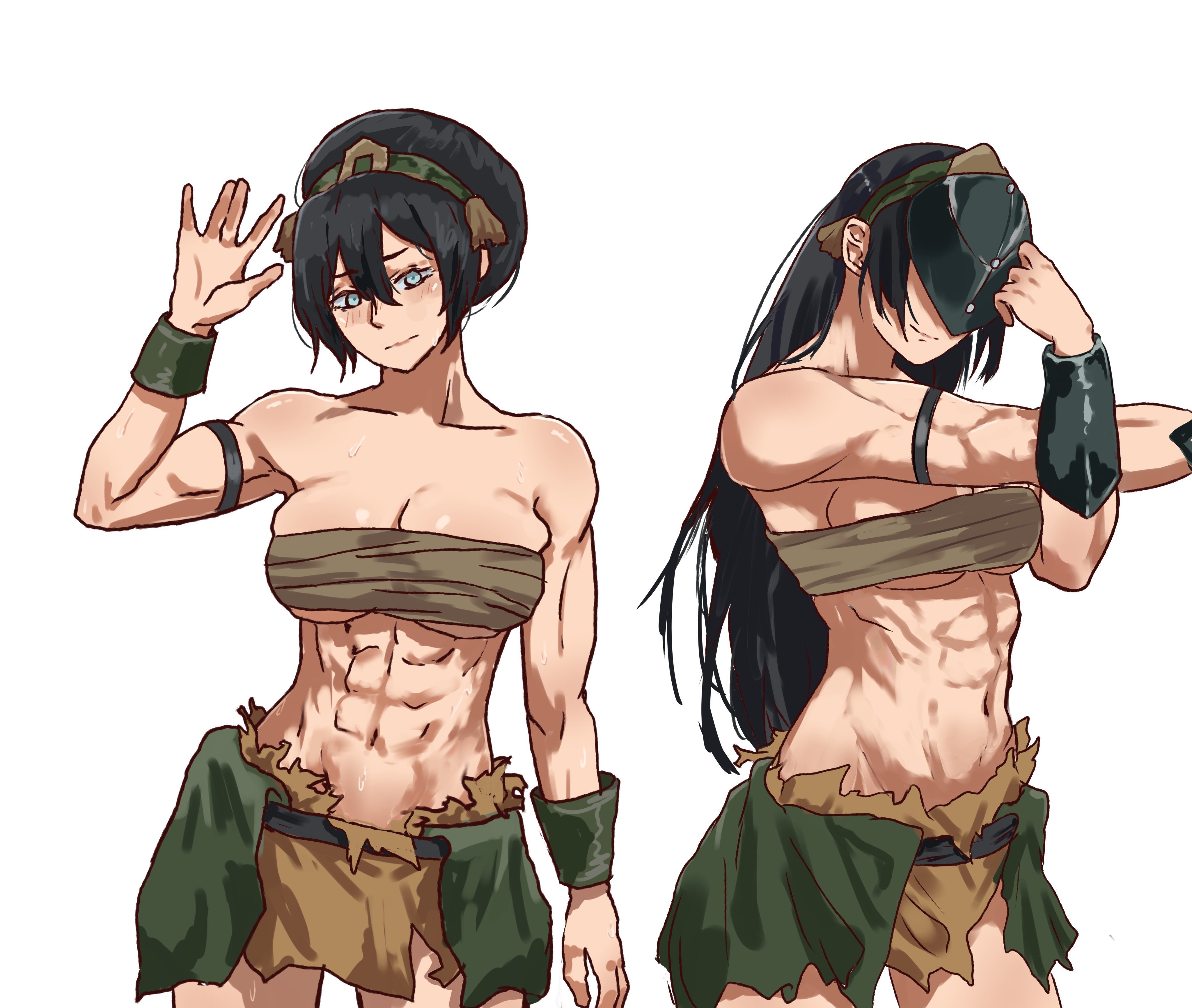 ///, 1girls, 2d, 2d (artwork), 2d artwork, abs, accessory, adult, adult female, almost naked, almost nude, alternate angle, alternate view, armband, armpit, armpit crease, armpit focus, armpit peek, armpits, avatar aang: the last airbender, avatar the last airbender, background, belly, belly button, big boobs, big breasts, black eyebrows, black hair, black-haired female, blank background, blind, blue eyes, blue-eyed female, blush face, blush lines, blushing, blushing at viewer, blushing female, blushing lines, bottomwear, breasts, brown bottomwear, brown skirt, busty, busty female, busty girl, cleavage, closed mouth smile, collarbone, color, colored, cowboy shot, dark hair, different angle, digital, digital art, digital drawing, digital drawing (artwork), digital media, digital media (artwork), drawing, elbows, exposed, eye-level view, eyebrows, eyes, facing viewer, female, female focus, female only, fingers, fit female, flushed, flushed cheeks, flushed face, from front, front view, green hairband, green headwear, groin, hair, hair accessory, hair between eyes, hair ornament, hair ornaments, hairband, hairless armpits, head tilt, headwear, inframammary fold, knees out of frame, large boobs, large breasts, lean figure, leg out of frame, legs out of frame, light smile, long hair, looking at viewer, mask, mature, mature female, mature woman, midriff, monotone background, mostly nude, multiple views, muscular, muscular female, naked, naked female, naked woman, narrow waist, navel, nearly nude, nervous, nervous expression, nervous face, nervous female, nude, nude female, nudity, one color background, plain background, pluvion, posing, posing for the viewer, posing naked, posing nude, practically nude, presenting armpit, shaved armpits, shoulders, shy, shy expression, shy female, shy girl, skindentation, skirt, slender body, slender waist, slight smile, slim female, slim waist, smile, smiley face, smiling, solid color background, solo, standing, stomach, stretching arms, thick thighs, thigh gap, thighs, thighs out of frame, three quarter view, three-quarter view, tilted head, toned, toned belly, toned body, toned female, top view, toph bei fong, underboob, upper body, waving, waving at viewer, waving hand, white background, wide hips, woman