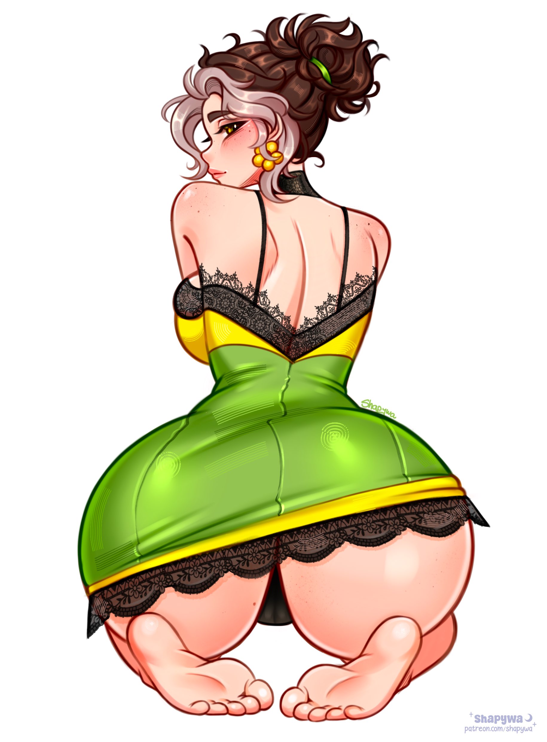 1girls, 2d, ass, ass focus, barefoot, big ass, bubble ass, bubble butt, feet, female, female only, fully clothed, looking back, marvel, marvel rivals, pajamas, rogue (marvel rivals), rogue (slumber sugah), rogue (x-men), round ass, shapywa, solo, thick thighs