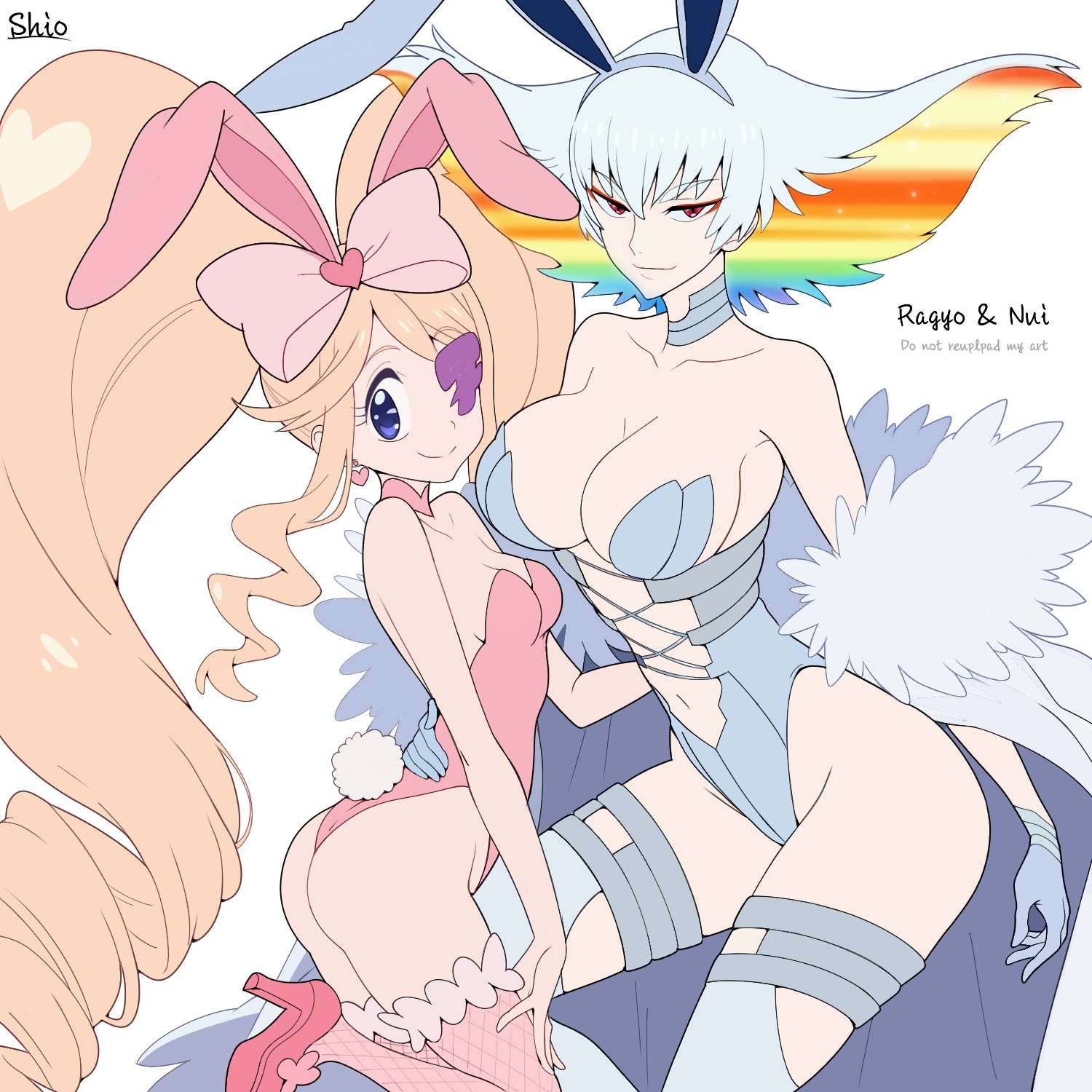 1:1, 1:1 aspect ratio, 2d, 2d (artwork), 2d artwork, 2girls, absurdly long hair, adult, adult female, anime, anime character, anime girl, anime milf, arm around another, arm around partner, arm around waist, armpit, armpit crease, armpit peek, armpits, asian, asian female, asian girl, asian woman, ass, ass cleavage, ass crack, background, baddie, belly, belly button, bewitching thighs, big boobs, big breasts, blank background, blonde, blonde eyebrows, blonde female, blonde hair, blonde hair female, blonde-haired female, blue eyes, blue-eyed female, breasts, bunny costume, bunny ears, bunny tail, bunnygirl, bunnygirl outfit, bunnysuit, busty, busty female, busty girl, busty milf, butt, child bearing hips, cleavage, closed mouth smile, collar, collarbone, color, colored, colored hair, colored inner hair, cowboy shot, curvaceous, curvaceous body, curvaceous female, curvaceous figure, curvaceous hips, curvy, curvy body, curvy female, curvy figure, curvy hips, curvy milf, daughter, daughter and mother, detached collar, digital, digital art, digital drawing, digital drawing (artwork), digital media, digital media (artwork), drawing, duo, earrings, elbows, eye-level view, eyebrows, eyebrows visible through hair, eyepatch, eyes, facing viewer, fanart, female, female focus, female only, fertile, fertile hips, fingers, fishnet legwear, fishnet stockings, fishnet thigh highs, fishnet thighhighs, footwear, from front, from side, front view, gloves, grey gloves, grey handwear, grey legwear, grey stockings, grey thigh highs, grey thighhighs, groin, hair, hair between eyes, hairless armpits, hand on another's back, hand on back, hand on leg, hand on own leg, hand on own thigh, hand on thigh, handwear, harime nui, heels, high heels, hips, hot milf, hourglass figure, inframammary fold, japanese, japanese female, japanese girl, japanese woman, kill la kill, kiryuuin ragyou, knees out of frame, large boobs, large breasts, lascivious, lean figure, legs, legwear, leotard, light smile, long hair, looking at viewer, looking sideways, looking to the side, manga character, mature, mature female, mature woman, midriff, milf, mommy, monotone background, mother, mother and child, mother and daughter, multicolored hair, multiple females, multiple girls, narrow waist, navel, neckwear, one color background, petite, petite body, petite breasts, petite female, petite girl, petite tits, pink bunny ears, pink bunnysuit, pink collar, pink footwear, pink heels, pink high heels, pink legwear, pink leotard, pink neckwear, pink shoes, pink stockings, pink thigh highs, pink thighhighs, pink topwear, plain background, playboy bunny, playboy bunny costume, playboy bunny leotard, playboy bunnysuit, playboy outfit, posing, posing for the viewer, posing naked, posing nude, rainbow hair, red eyes, red-eyed female, sexy female, shaved armpits, shiosatou999, shoes, short hair, shoulders, side view, sideboob, sidelocks, slender body, slender waist, slight smile, slim female, slim waist, small boobs, small breasts, small tits, smile, smiley face, smiling, smiling at viewer, solid color background, standing, stockings, strapless, strapless leotard, studio trigger, thigh highs, thighhighs, thighs, three quarter view, three-quarter view, tied hair, tiny breasts, tiny tits, top view, topwear, touching back, touching leg, touching thigh, twintails, twintails (hairstyle), very long hair, very long hair female, voluptuous, voluptuous body, voluptuous female, voluptuous figure, voluptuous milf, voluptuous woman, white background, white eyebrows, white hair, white leotard, white topwear, white-haired female, wide hips, woman