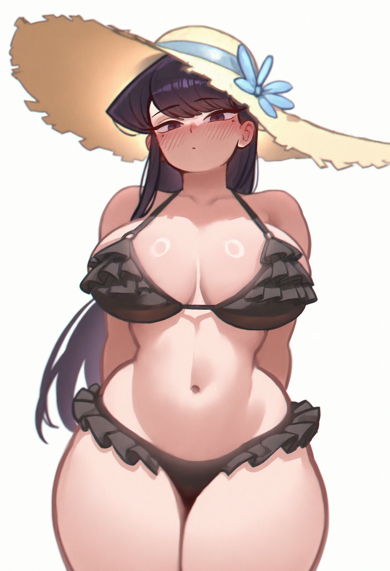 1girls, ai generated, breasts, cr00wy, female, female focus, female only, komi shouko, komi-san wa komyushou desu, large breasts, light skin, light-skinned female, looking at viewer, solo, thick thighs, thighs, white background, wide hips