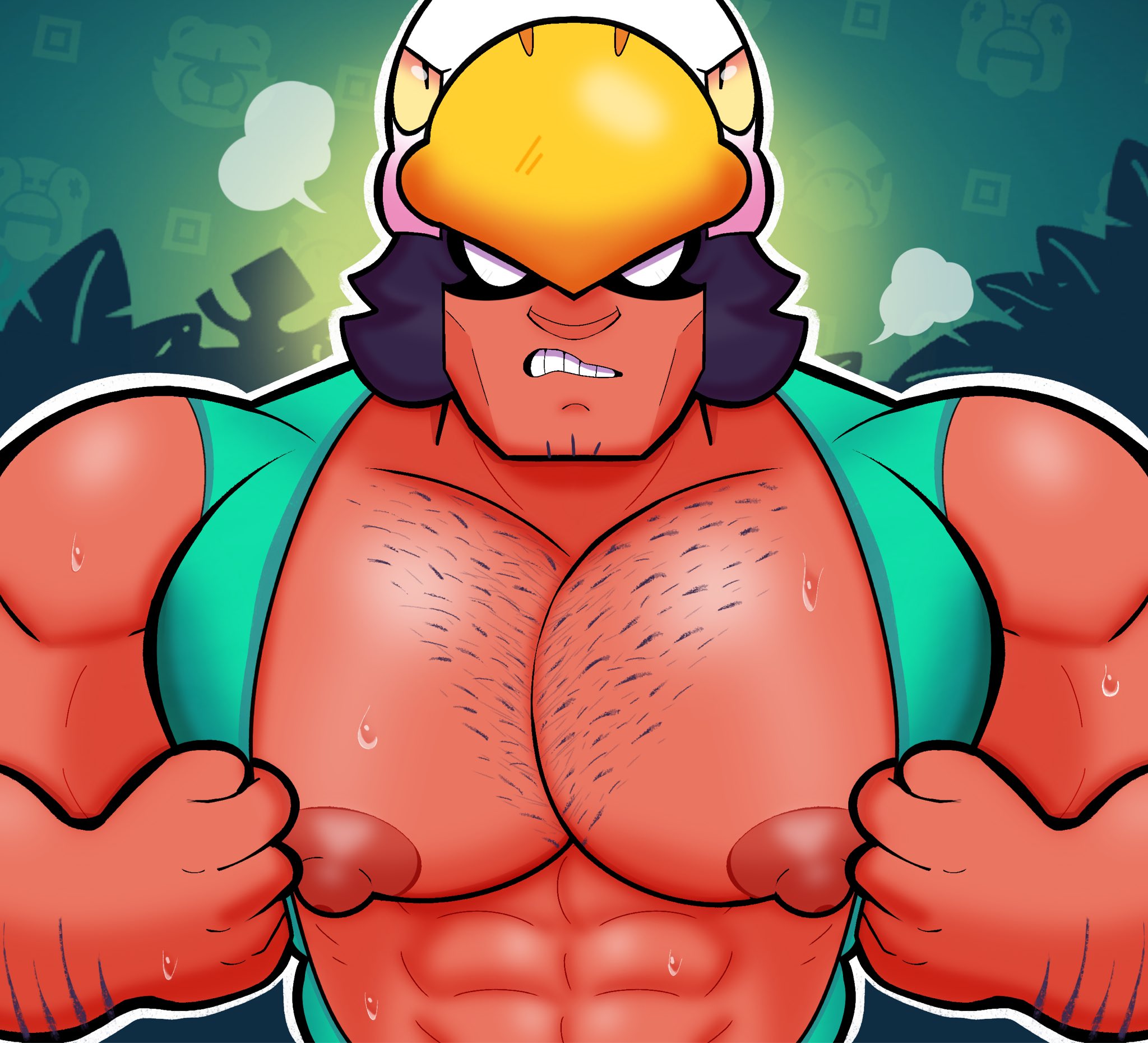 angry expression, bara, big pecs, bo (brawl stars), brawl stars, gay, male, muscular, muscular male, xtra0182