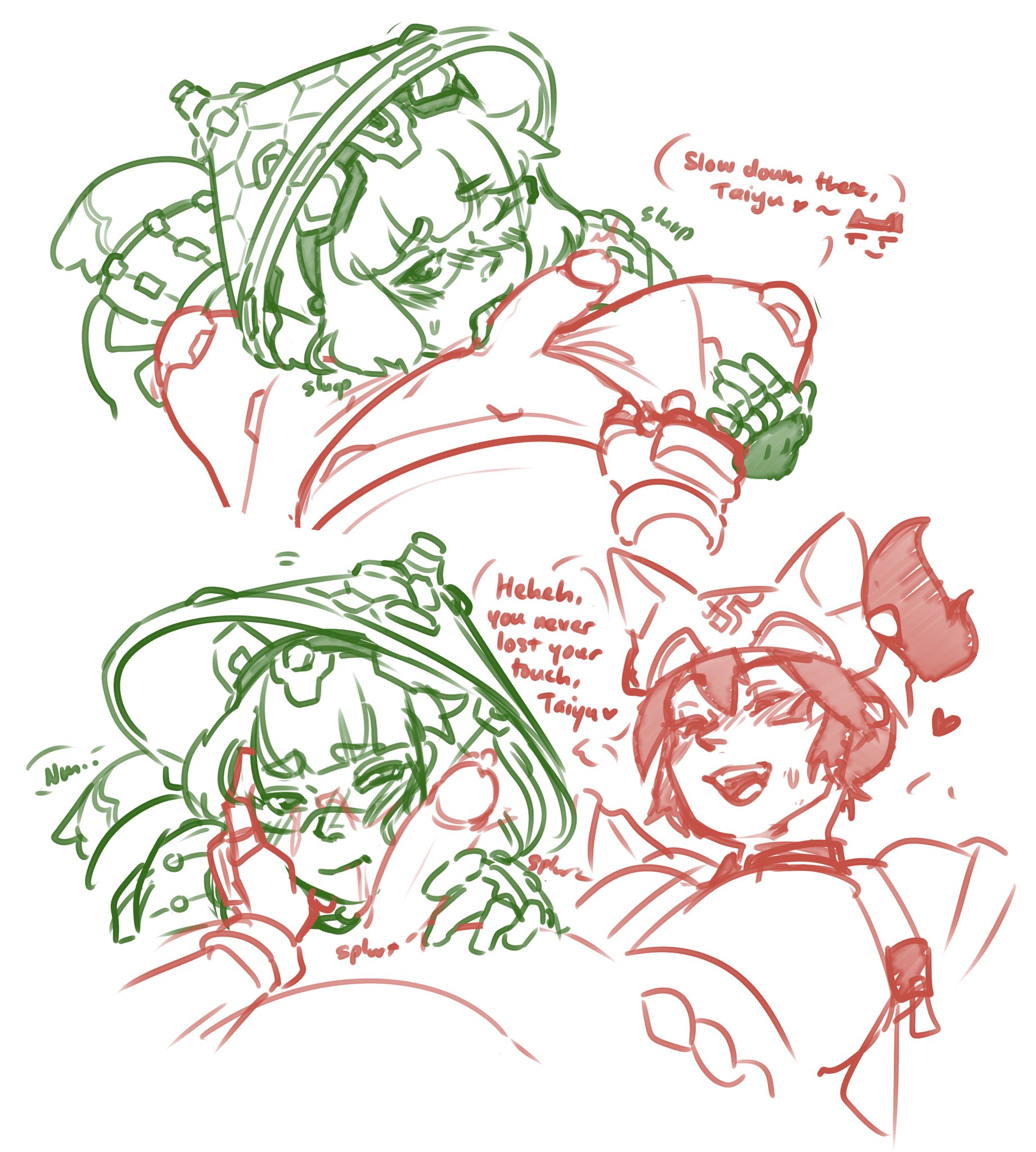 blowjob, cum, cum on face, dickgirl, face on penis, fellatio, futanari, hand on head, head on penis, intersex, kiriko (overwatch), licking penis, oc, oral, original character, overwatch, overwatch 2, papriikaka, penis, playful smile, saliva, sketch, speech bubble, taunting, tongue, tongue out, tongue out blowjob, trans man