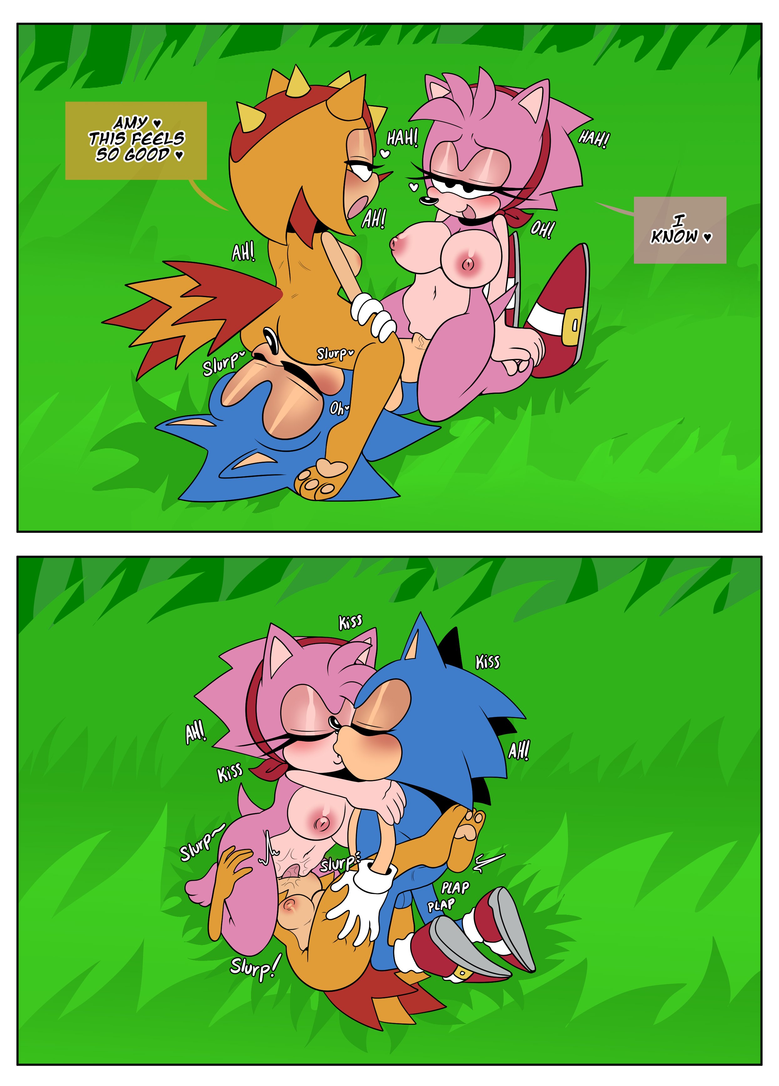 2girls1boy, amy rose, anthro, blue fur, classic amy rose, classic sonic, comic, comic page, facesitting, female, furry, hedgehog, ninotrash, pink body, pink fur, pink hair, pussy, reptile, sonic (series), sonic the hedgehog, sonic the hedgehog (series), sungazer (lizard), threesome, trip the sungazer, vaginal penetration