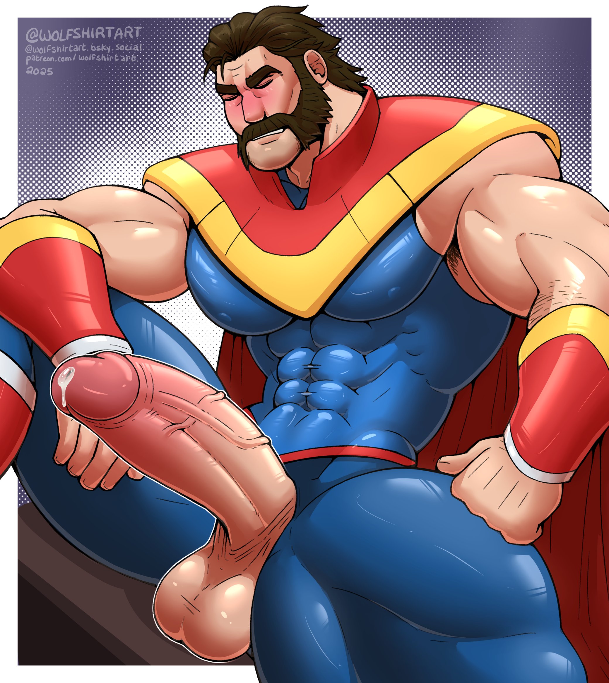 abs, balls, bara, biceps, big balls, big penis, boner, clothing, cum, daddy, dilf, dispatch (game), erection, genital fluids, male, male only, manly, mature male, muscular, muscular male, pecs, penis, phenomaman, solo, tight clothing, wolfshirtart