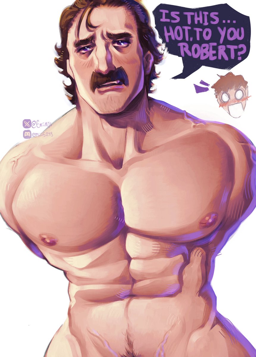 bara, big pecs, blue eyes, dispatch (game), emiimjs, gay, male, male only, moustache, muscular, muscular male, phenomaman, robert robertson