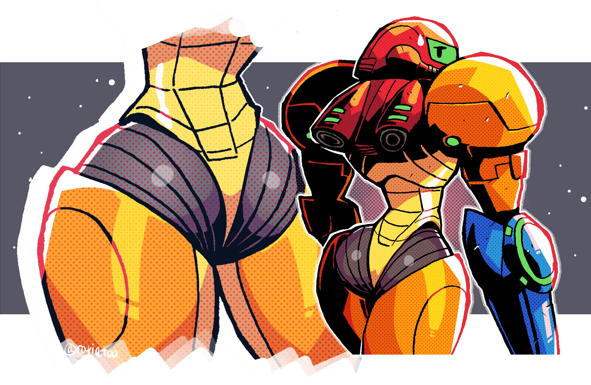 1female, 1girls, 2020, arm cannon, armor, armored, armored female, armored samus, artist name, ass, ass focus, crap-man, curvaceous, curvaceous body, curvaceous female, curvaceous figure, curvy, curvy body, curvy female, curvy figure, digital media (artwork), female, female focus, female only, green visor, helmet, helmet with visor, hourglass figure, hourglass figured female, looking at viewer, looking back, looking back at viewer, metroid, nintendo, rariatoo, samus aran, solo, solo female, solo focus, sweat, sweatdrop, varia suit, video game character, yellow armor