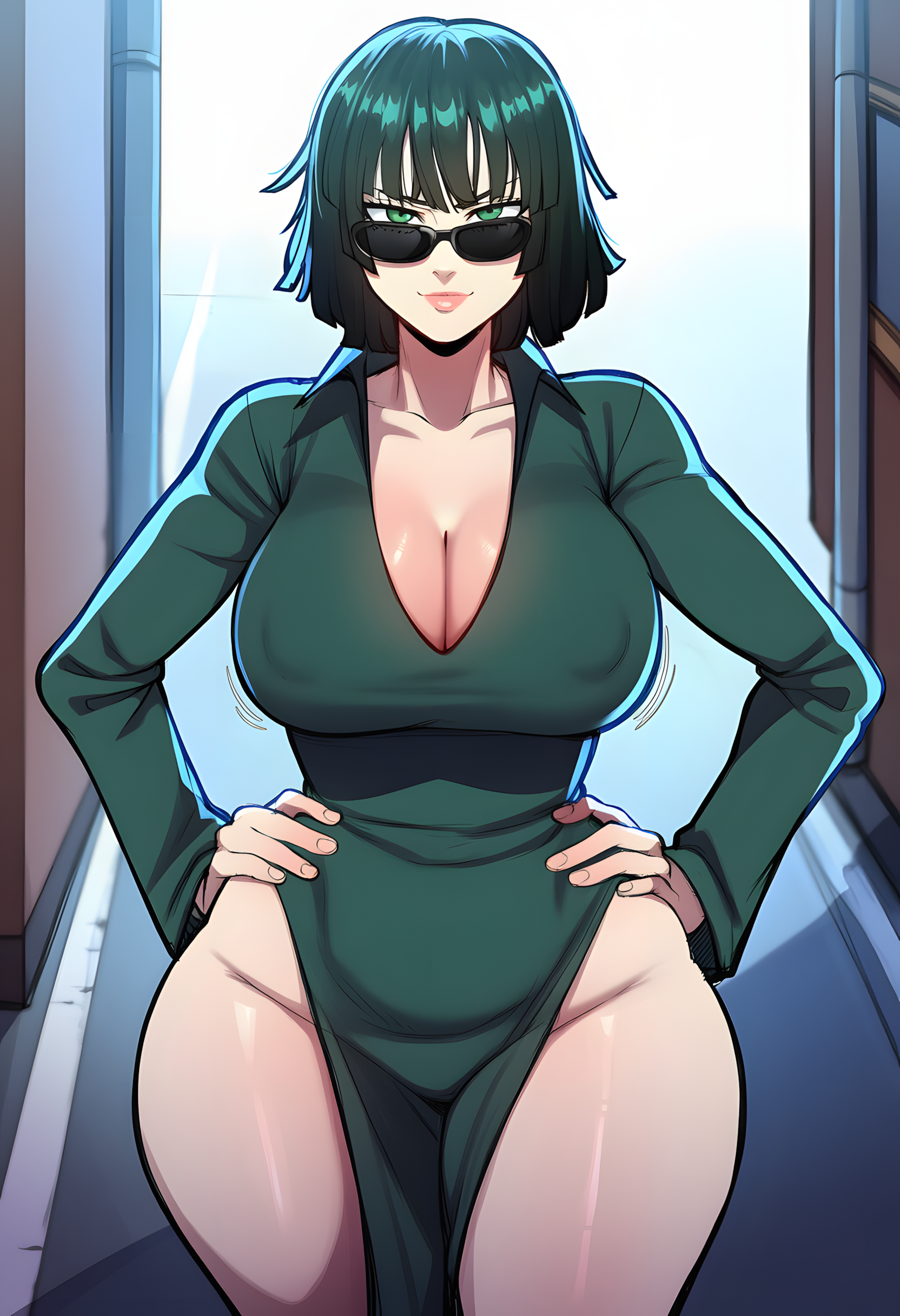 1girls, ai generated, big ass, big breasts, big butt, breasts, bubble butt, curvy, female, female only, fubuki (one-punch man), huge ass, large ass, large breasts, narrow waist, one-punch man, soujii, thick thighs, wide hips