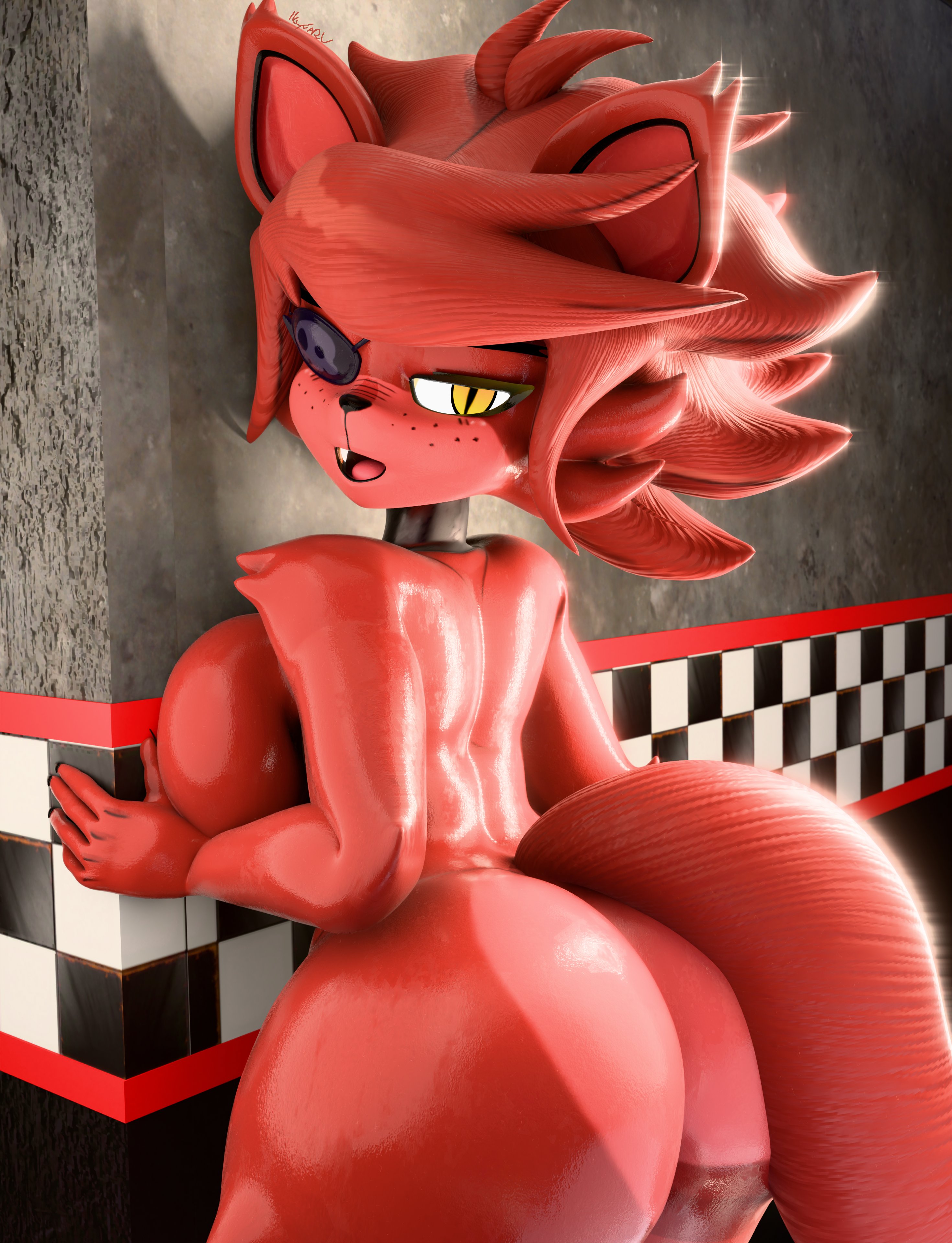 1girls, 3d, against wall, anthro, big breasts, breasts, cryptiacurves, fazclaire's nightclub, female, fexa, five nights at freddy's, fredina's nightclub, furry, ikytaru, naked, naked female, shiny, shiny skin, solo, solo female, solo focus, tagme, thick thighs, voluptuous, wide hips