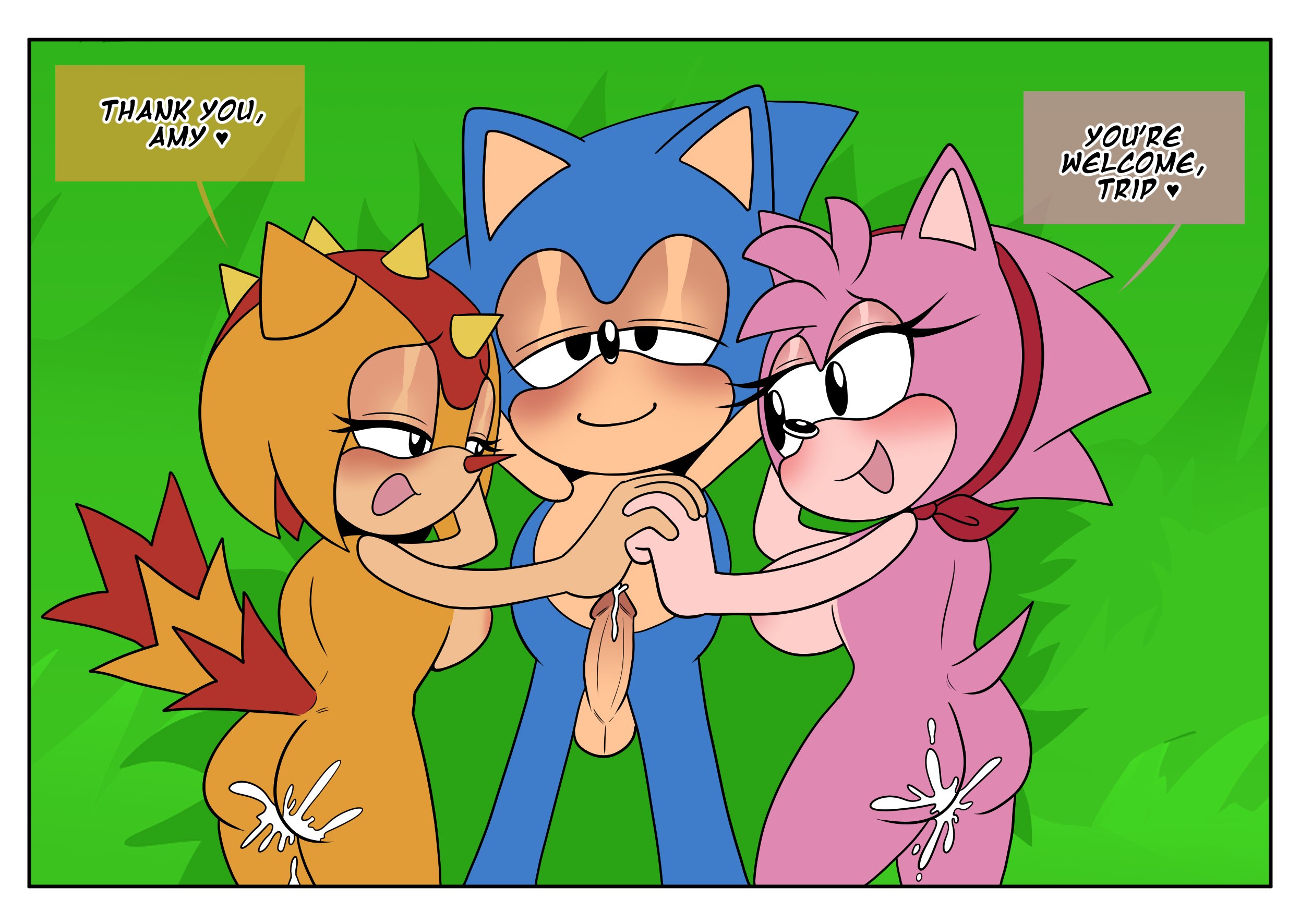 2girls1boy, after sex, after vaginal, amy rose, anthro, blue fur, classic amy rose, classic sonic, comic, comic page, cum inside, female, furry, hedgehog, ninotrash, pink body, pink fur, pink hair, reptile, sonic (series), sonic superstars, sonic the hedgehog, sonic the hedgehog (series), sungazer (lizard), trip the sungazer