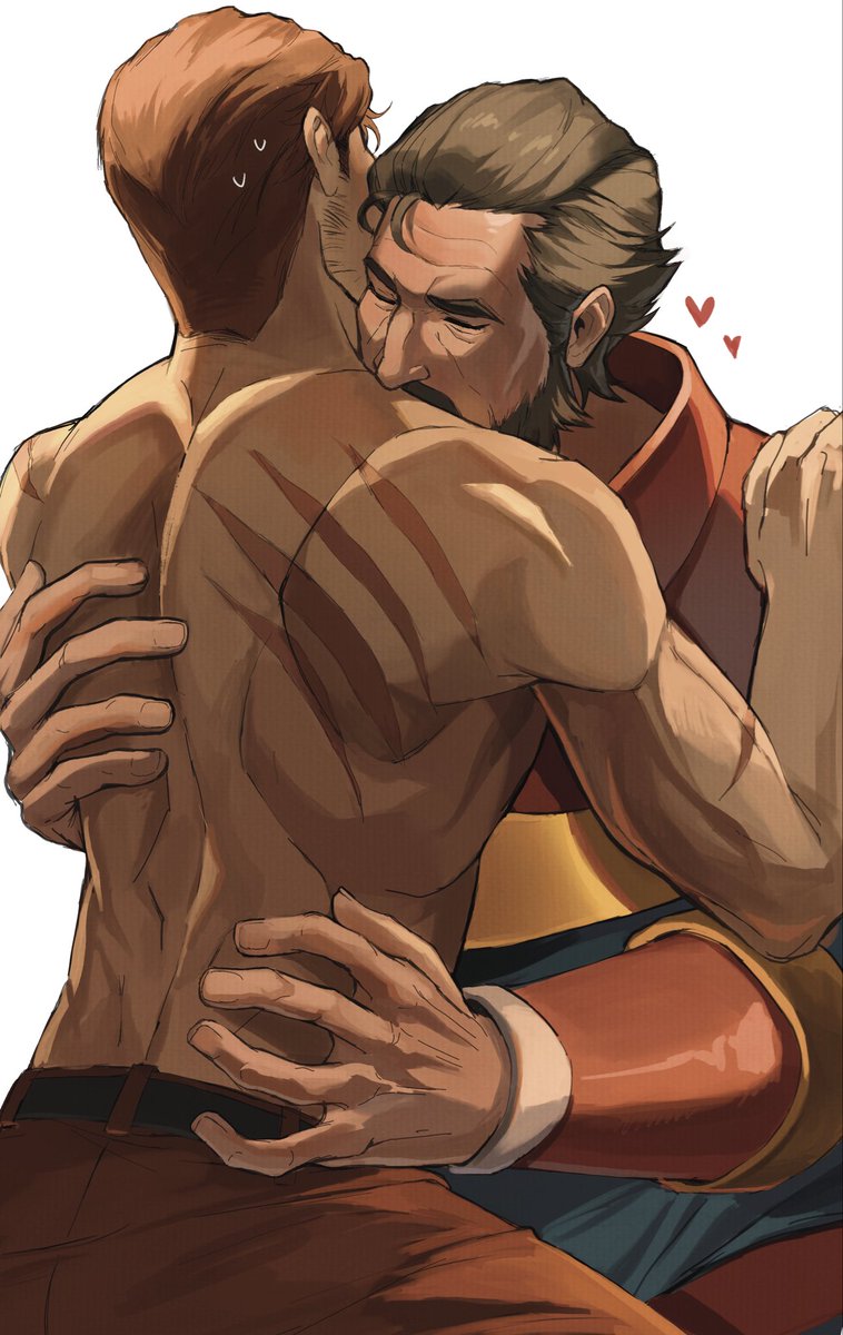bara, beard, daddy, dilf, dispatch (game), gay, heart, heart symbol, hugging, male, male only, nanaphawat, phenomaman, robert robertson, scar