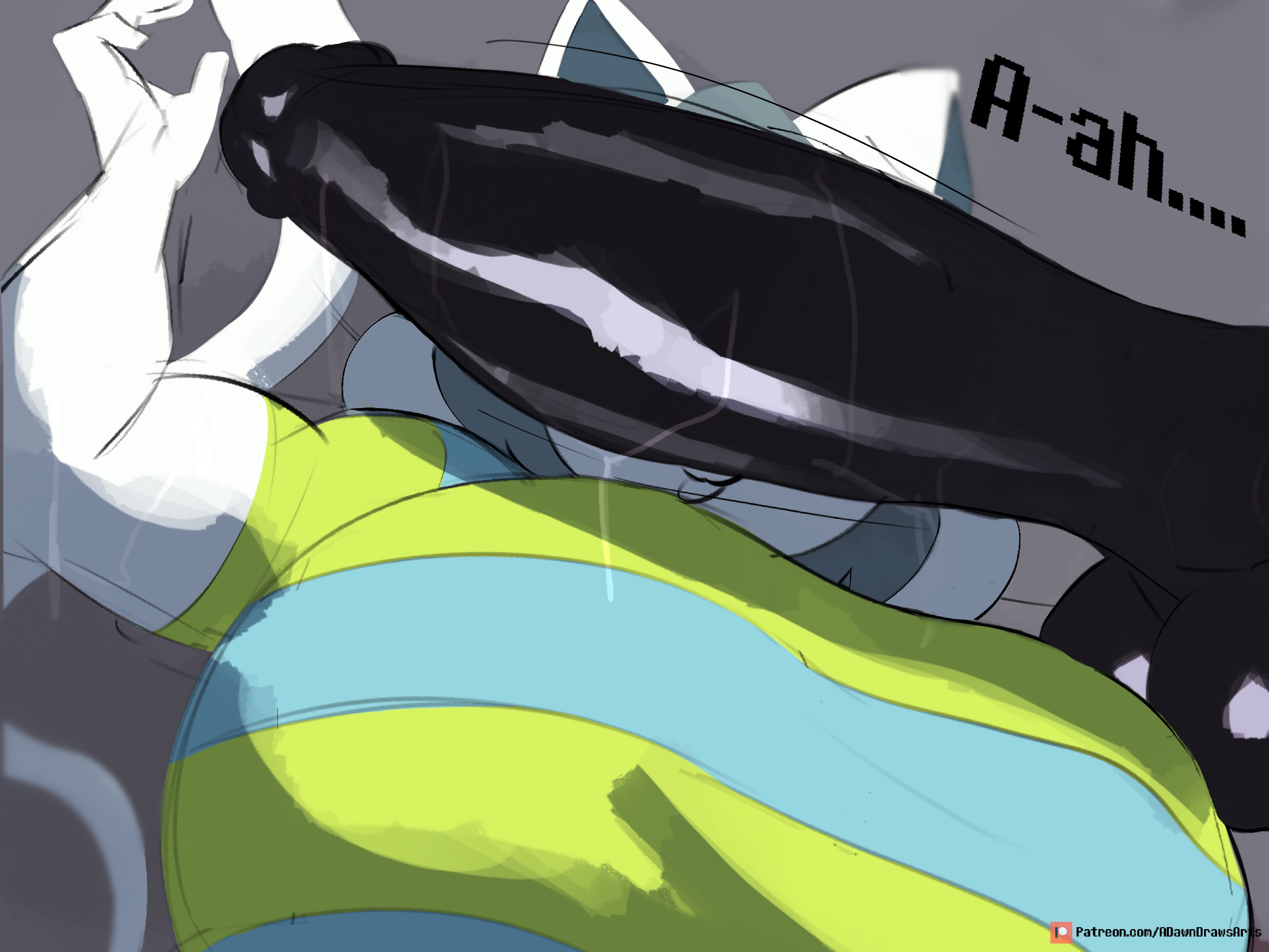 1boy, 1girls, adawndraws, anthro, ballsack, big breasts, big cock, big penis, black penis, breasts, cat ears, cat tail, clothed, clothed female, feline, female, hand up, high resolution, highres, huge breasts, huge cock, imminent sex, looking at penis, male, penis, penis covering eyes, simple background, smiling, straight, sweat, sweatdrop, sweating, sweaty, sweaty genitalia, temmie, temmie (undertale), text, top view, undertale, undertale (series), white body, white fur