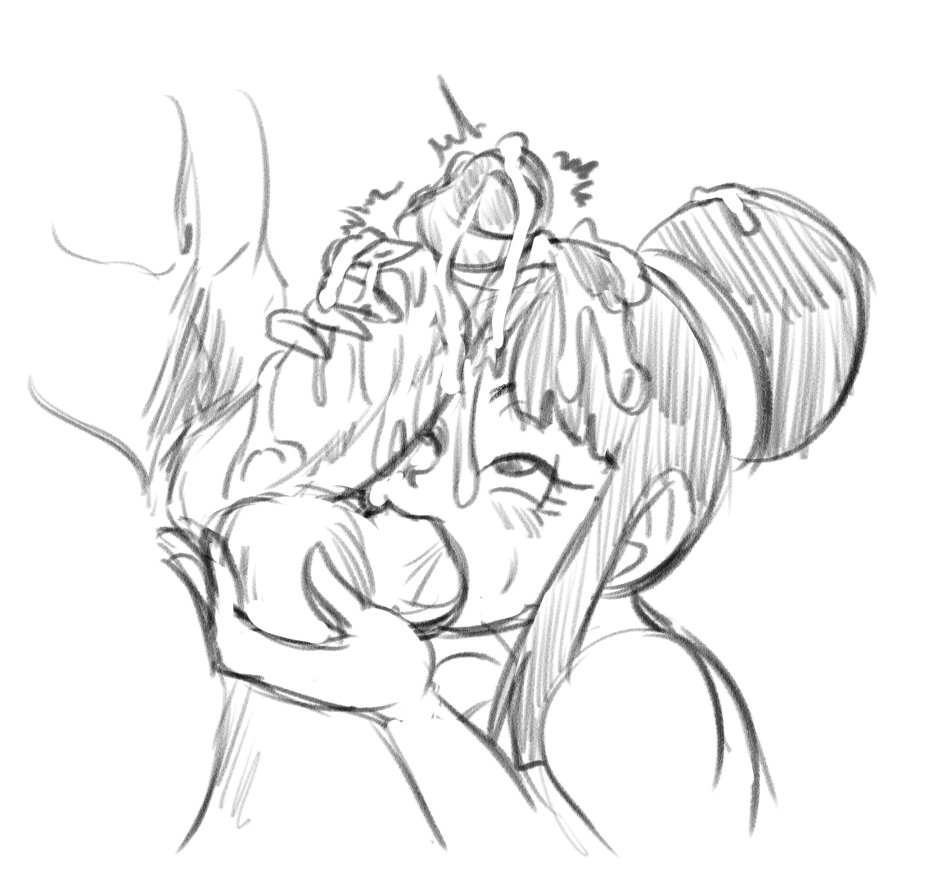 balls, balls sucking, chichi, cum, cum on face, cumshot, dragon ball, dragon ball z, facial, female, funsexydragonball, handjob, male, monochrome, son goku