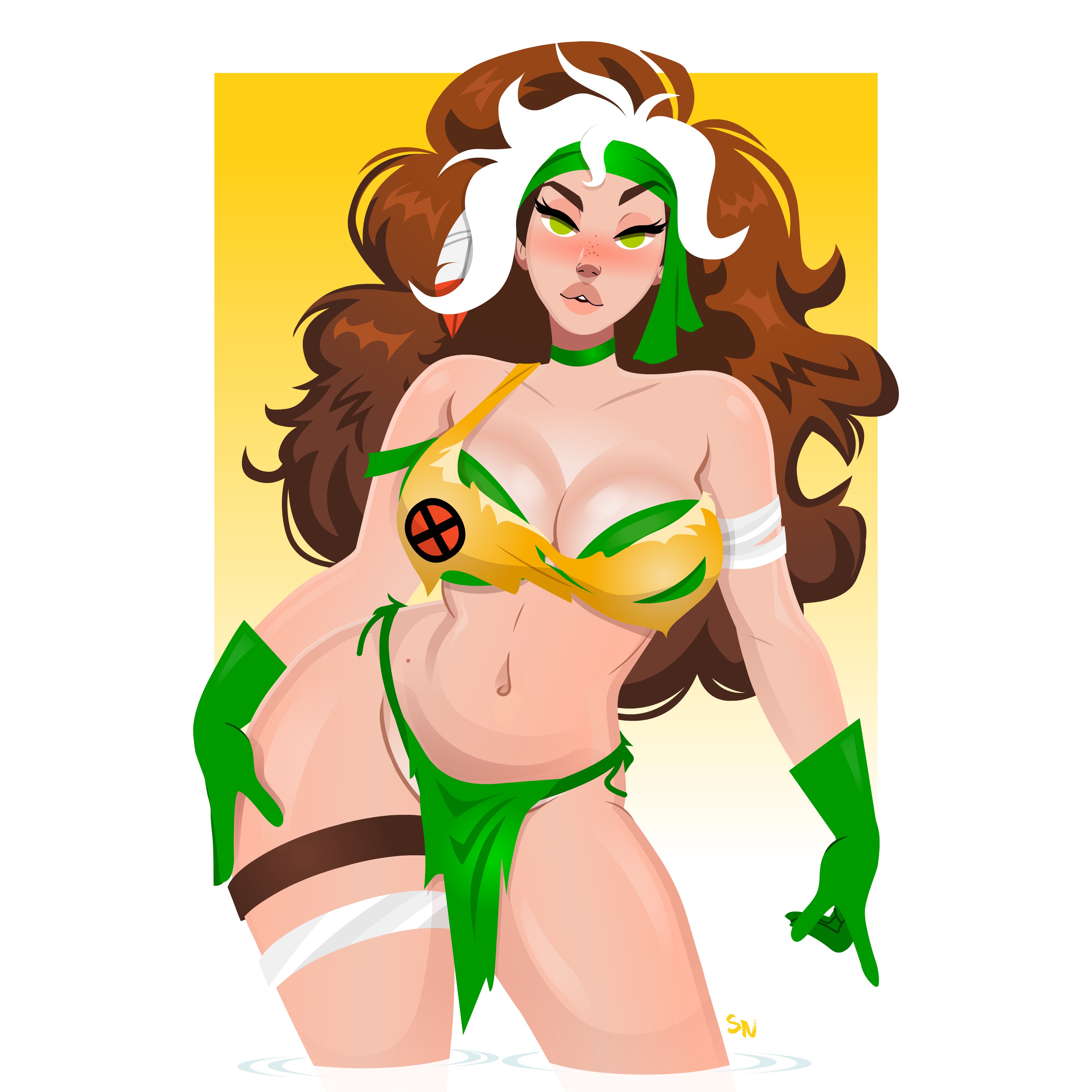 1girls, breasts, cavewoman, cleavage, clothing, dressed, female, female only, high resolution, large breasts, loincloth, long hair, looking at viewer, marvel, marvel comics, nightlyneu, pelvic curtain, rogue (savage land), rogue (x-men), savage land, softcore, solo, solo female, thighs, very high resolution, wide hips, x-men
