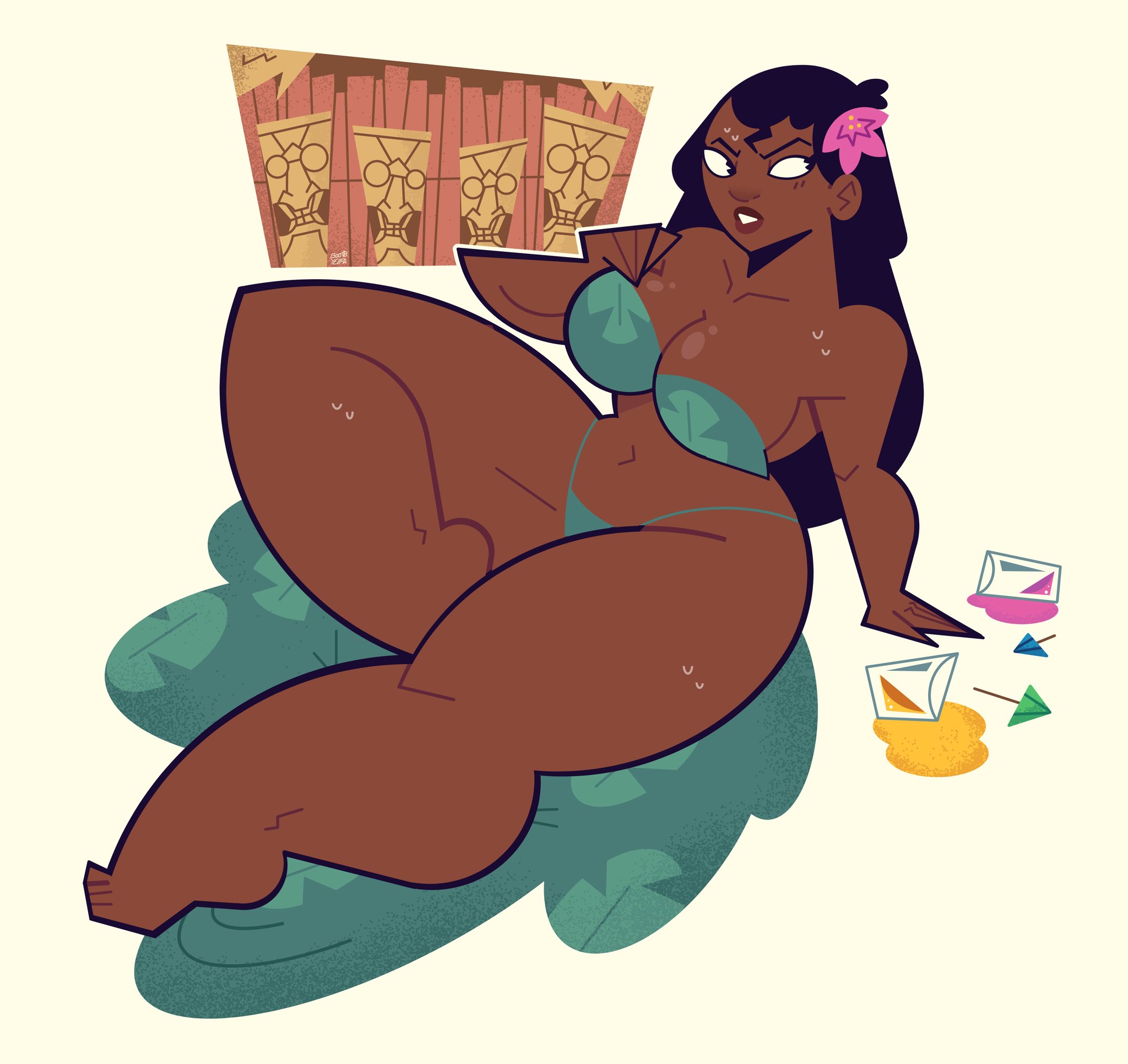 ass, big ass, big breasts, big thighs, bikini, bikini bottom, bikini top, black hair, breasts, curvy, dark skin, dark-skinned female, disney, female, goodbyellow, lilo and stitch, long hair, nani pelekai, thick ass, thick thighs, thighs, voluptuous, wet