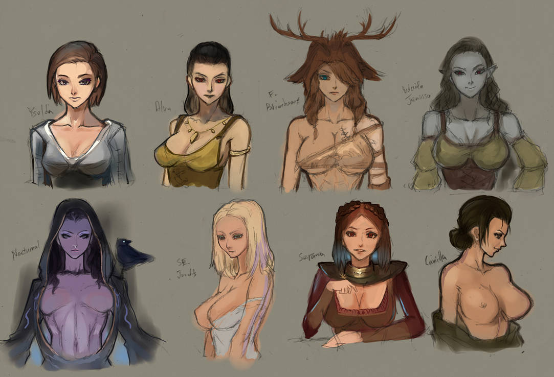 6+girls 6girls 8girls alva_(skyrim) antlers armband bethesda_softworks bird black_hair blonde_hair breasts brown_hair camilla_valerius cleavage crow dark_skin dress forsworn forsworn_briarheart hood hoodie jenassa jewelry jordis_the_sword_maiden large_breasts looking_at_viewer midriff mikazuki_shigure multiple_girls necklace nipples nocturnal pointy_ears purple_skin red_eyes scar serana skyrim smile take_your_pick the_elder_scrolls topless undressing vampire ysolda