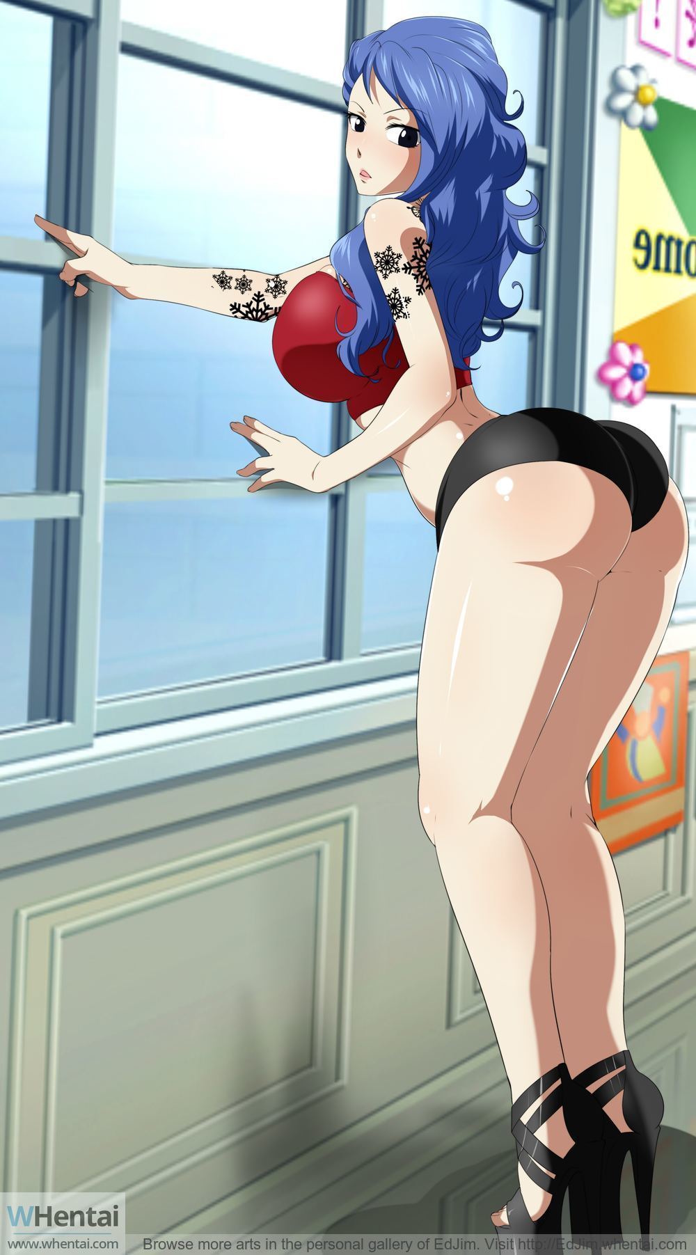1girls, ass, big ass, big breasts, blue hair, blue-haired female, breasts, clothed, ed-jim, fairy tail, female, female only, high heels, human, juvia lockser, platform heels, tattoo, text, thick thighs, url, watermark, whentai, wide hips