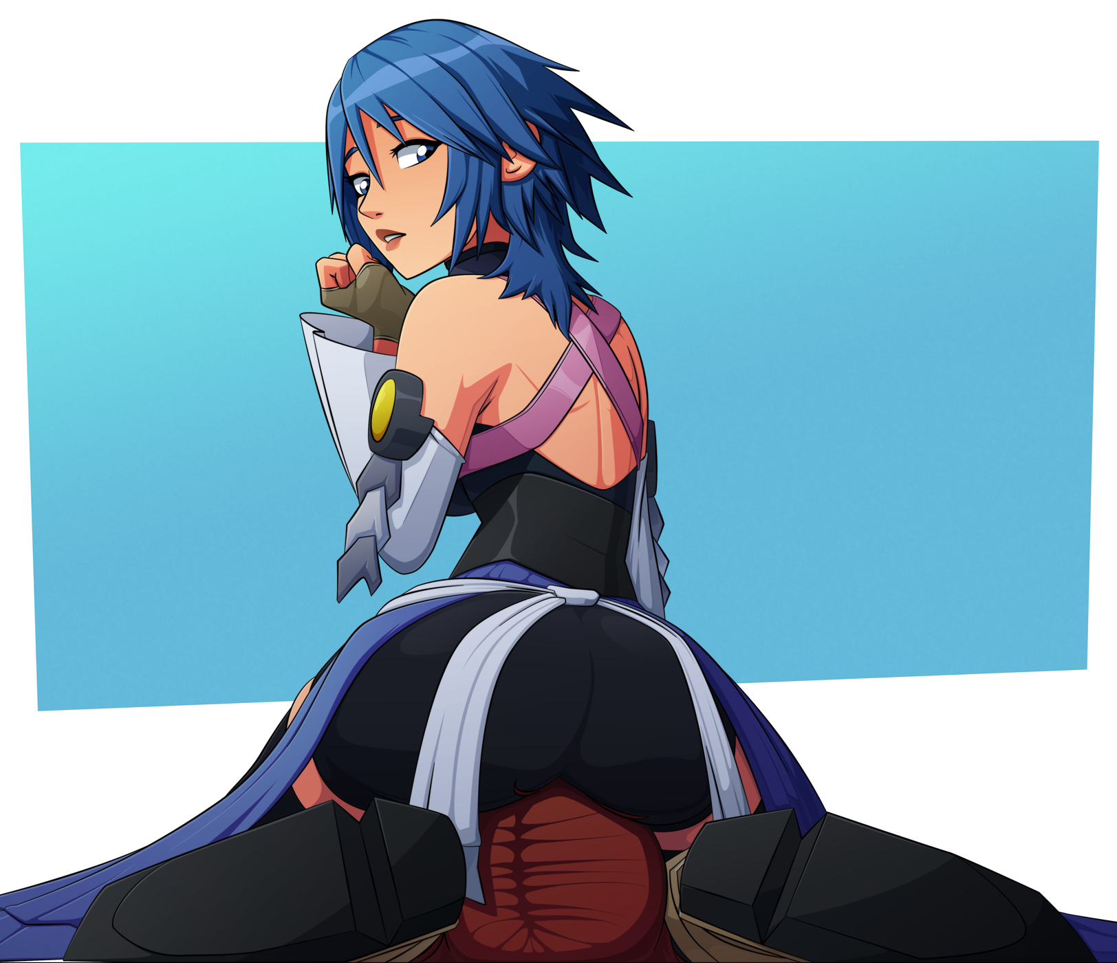 2girls, aqua (kingdom hearts), ass, ass focus, blue eyes, blue hair, blue-haired female, bubble ass, bubble butt, clothing, disney, facesitting, female, female only, huge ass, kairi, kingdom hearts, looking back, multiple females, multiple girls, ravenravenraven, red hair, red-haired female, solo focus, square enix, yuri