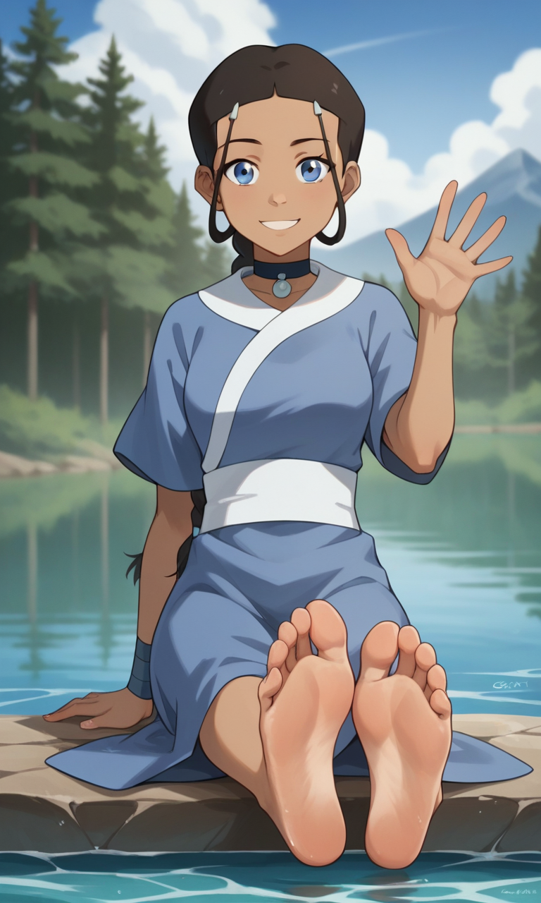 ai_generated ass avatar_legends avatar_the_last_airbender bare_legs barefeet barefoot bigmic145 braid braided_hair braided_ponytail breasts clothed clothed_female clothing feet foot_fetish foot_focus katara nickelodeon robe soles solo solo_female wet