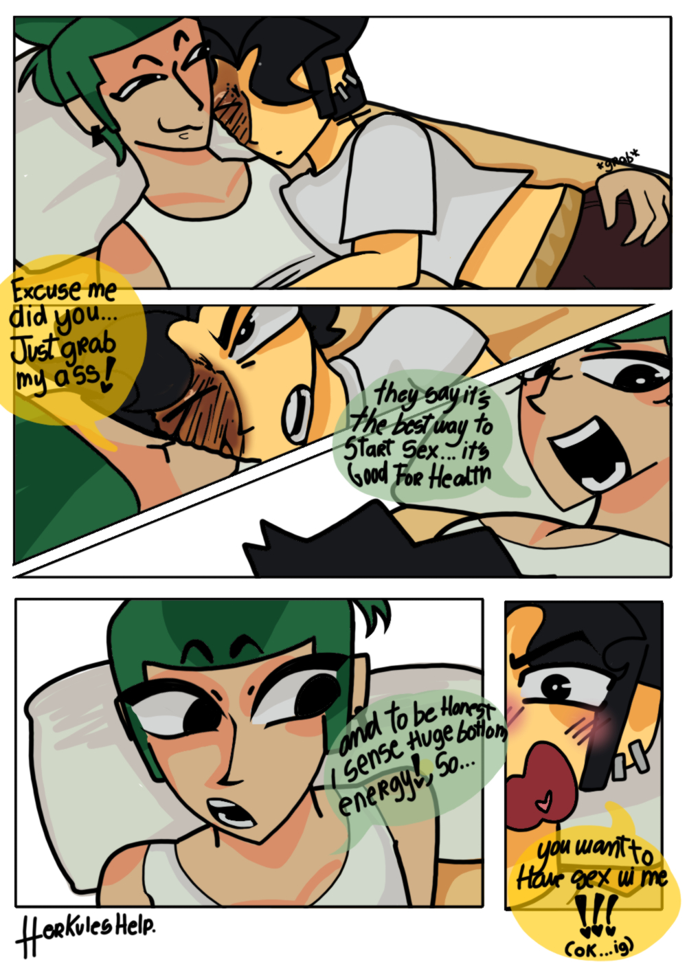 asian asian_male comic_page disventure_camp do_this_with_kaiyul fully_clothed green_hair heart-shaped_pupils kai_(disventure_camp) kaiyul kaiyuls long_hair odd_nation_cartoons preparing tagme yul_(disventure_camp)