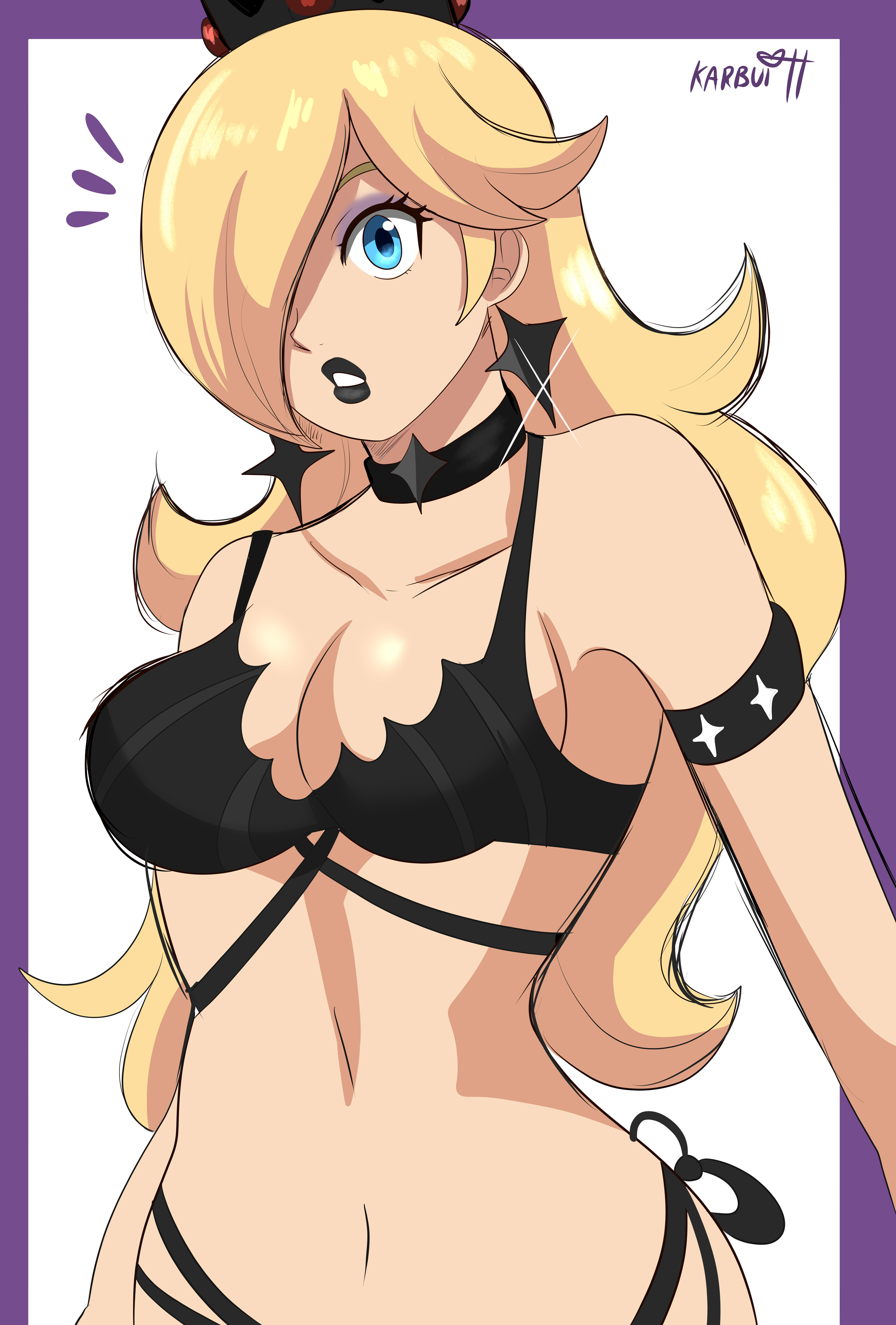 1girls, absurd res, black lipstick, blonde hair, blue eyes, female, female only, goth, hair over one eye, karbuitt, long hair, looking at viewer, mario (series), nintendo, princess rosalina, solo, super mario galaxy